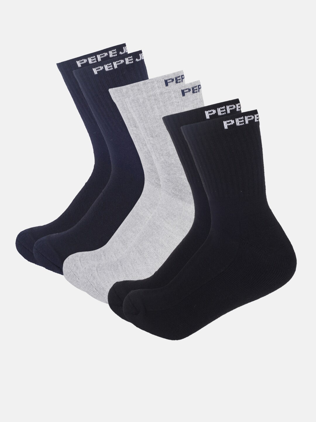 

Pepe Jeans Men Pack of 3 Brand Logo Printed Calf -Length Socks, Black