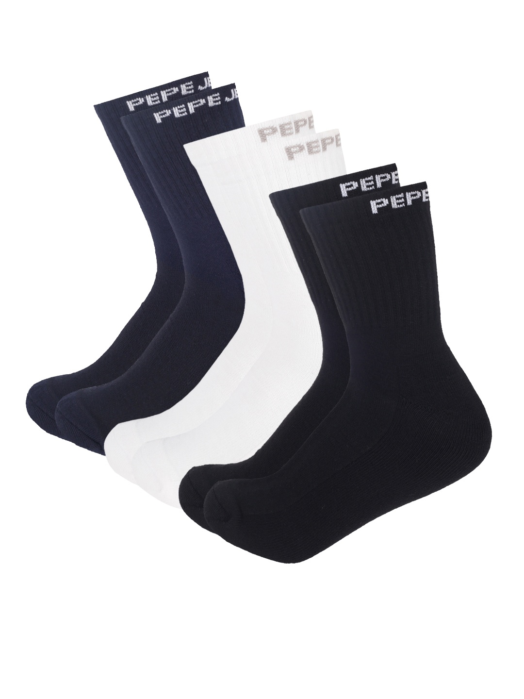 

Pepe Jeans Men Pack Of 3 Durable Patterned Cotton Terry Calf Length Socks, White
