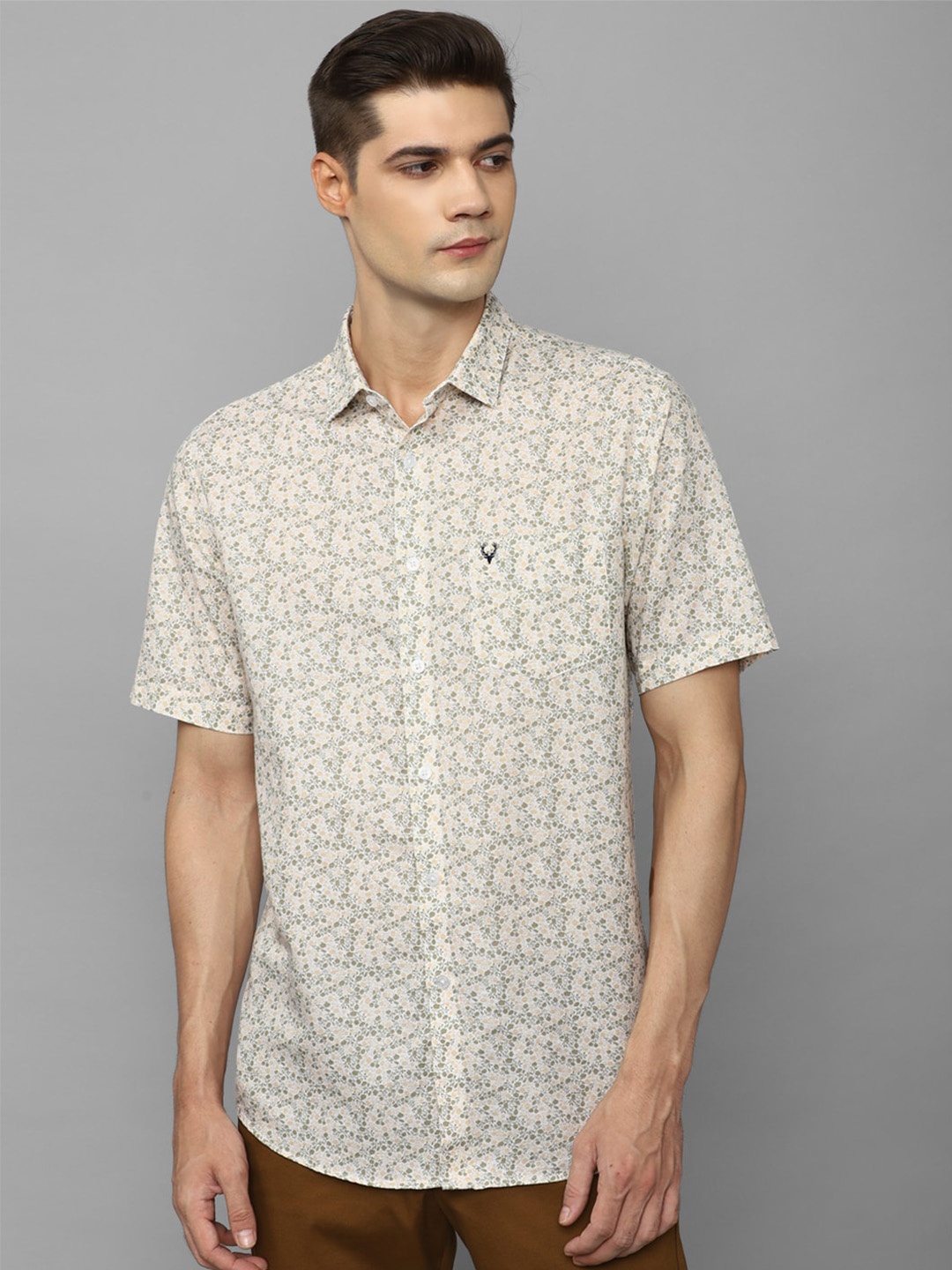 

Allen Solly Floral Printed Slim Fit Cotton Casual Shirt, Beige