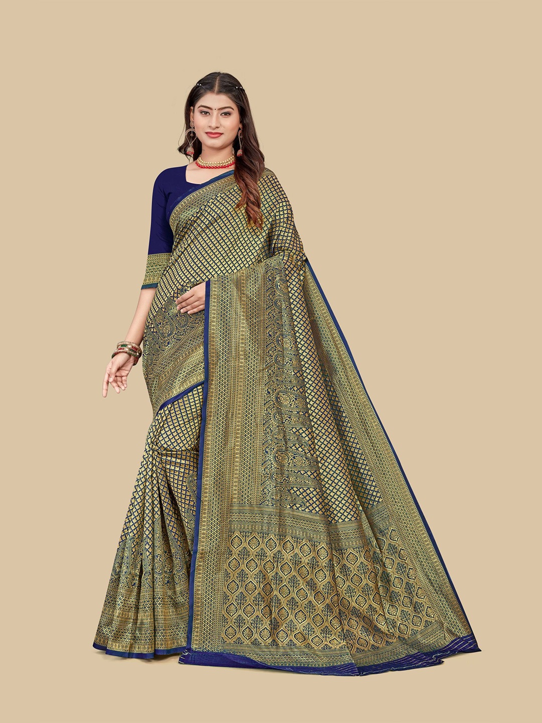 

Dori Woven Design Zari Saree, Navy blue