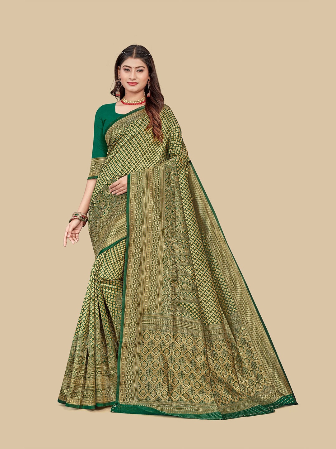 

Dori Woven Design Zari Saree, Green