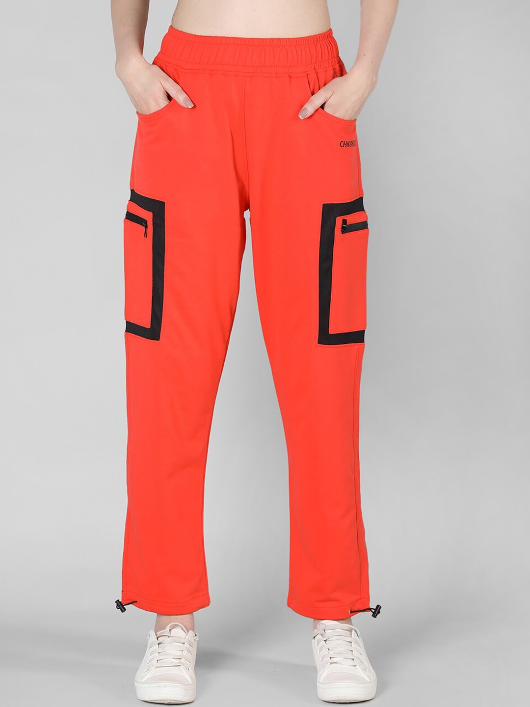 

CHKOKKO Women Pocket Details Mid Rise Sports Track Pants, Orange