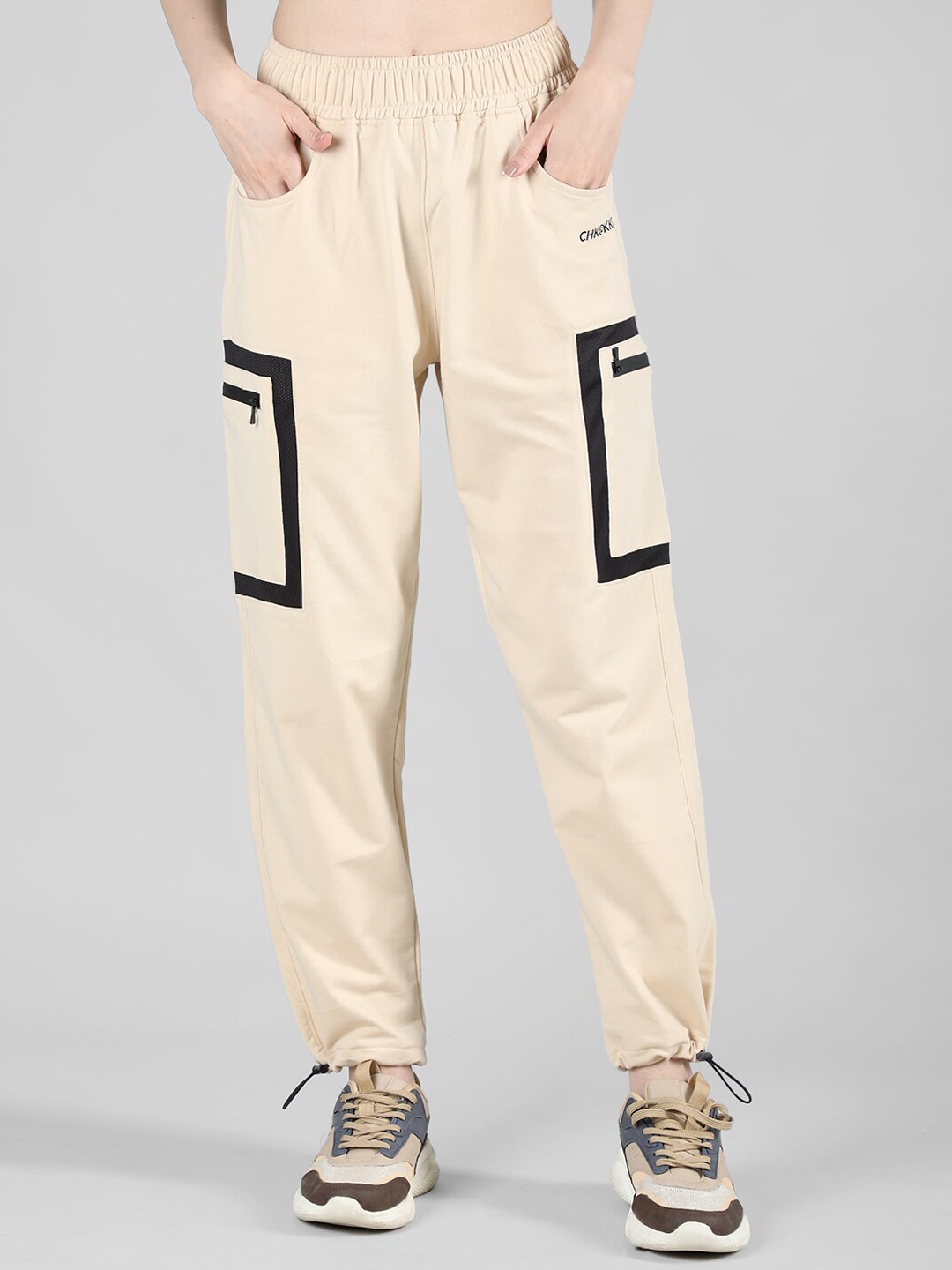 

CHKOKKO Women Mid Rise Sports Track Pants, Beige
