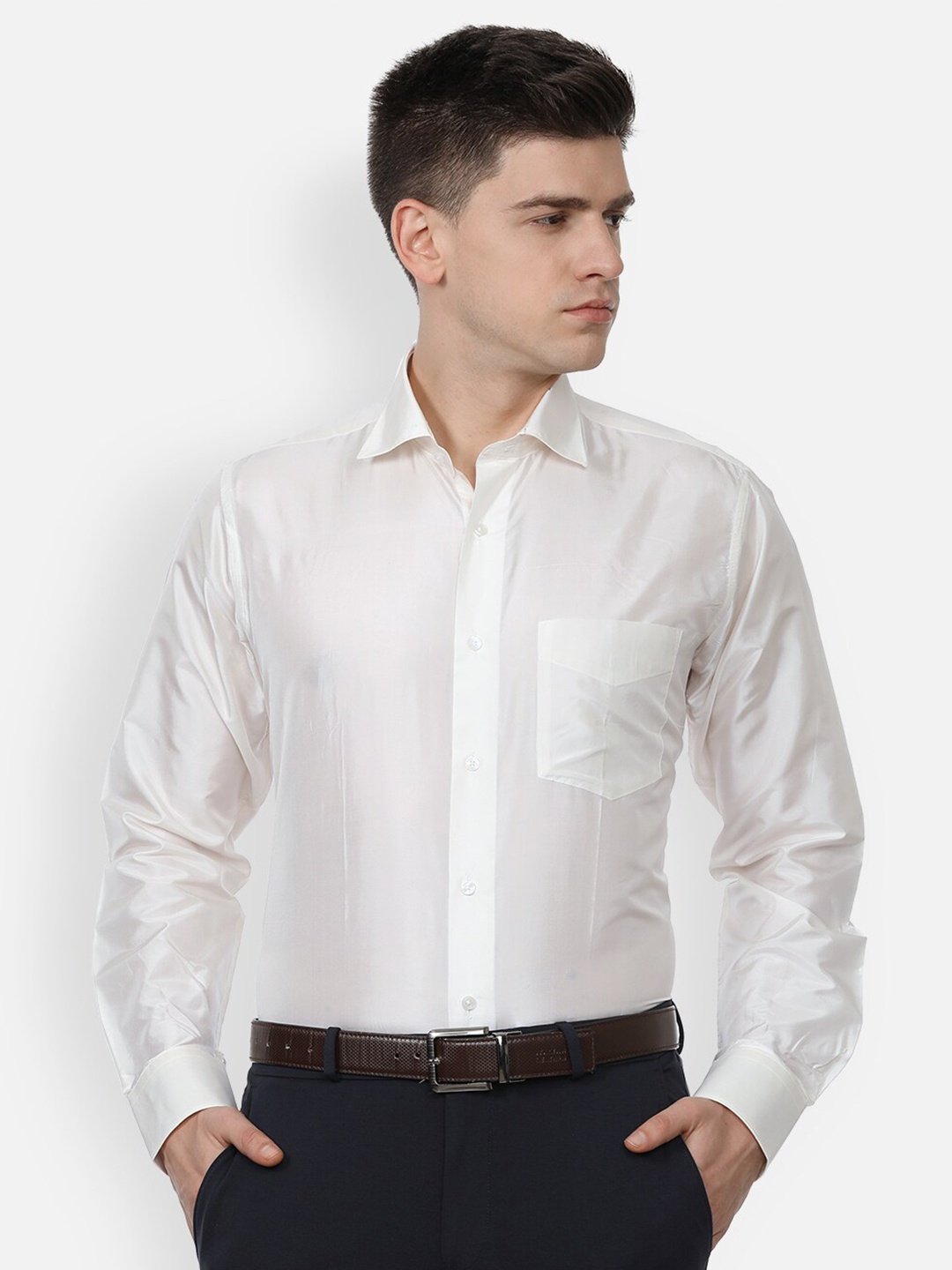 

Van Heusen Spread Collar Pure Silk Formal Shirt, White