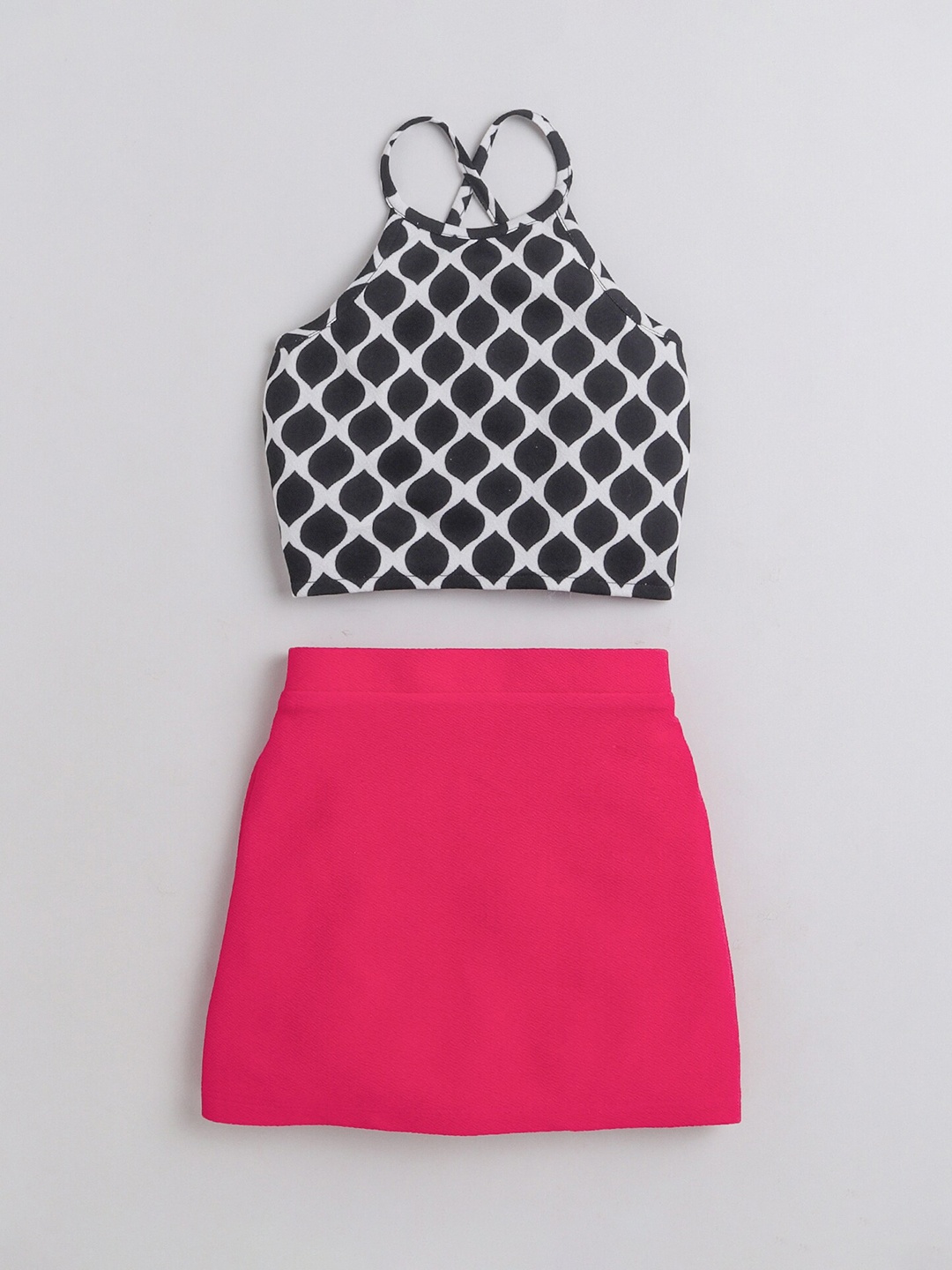 

taffykids Girls Geometric Printed Top With Skirt, Black