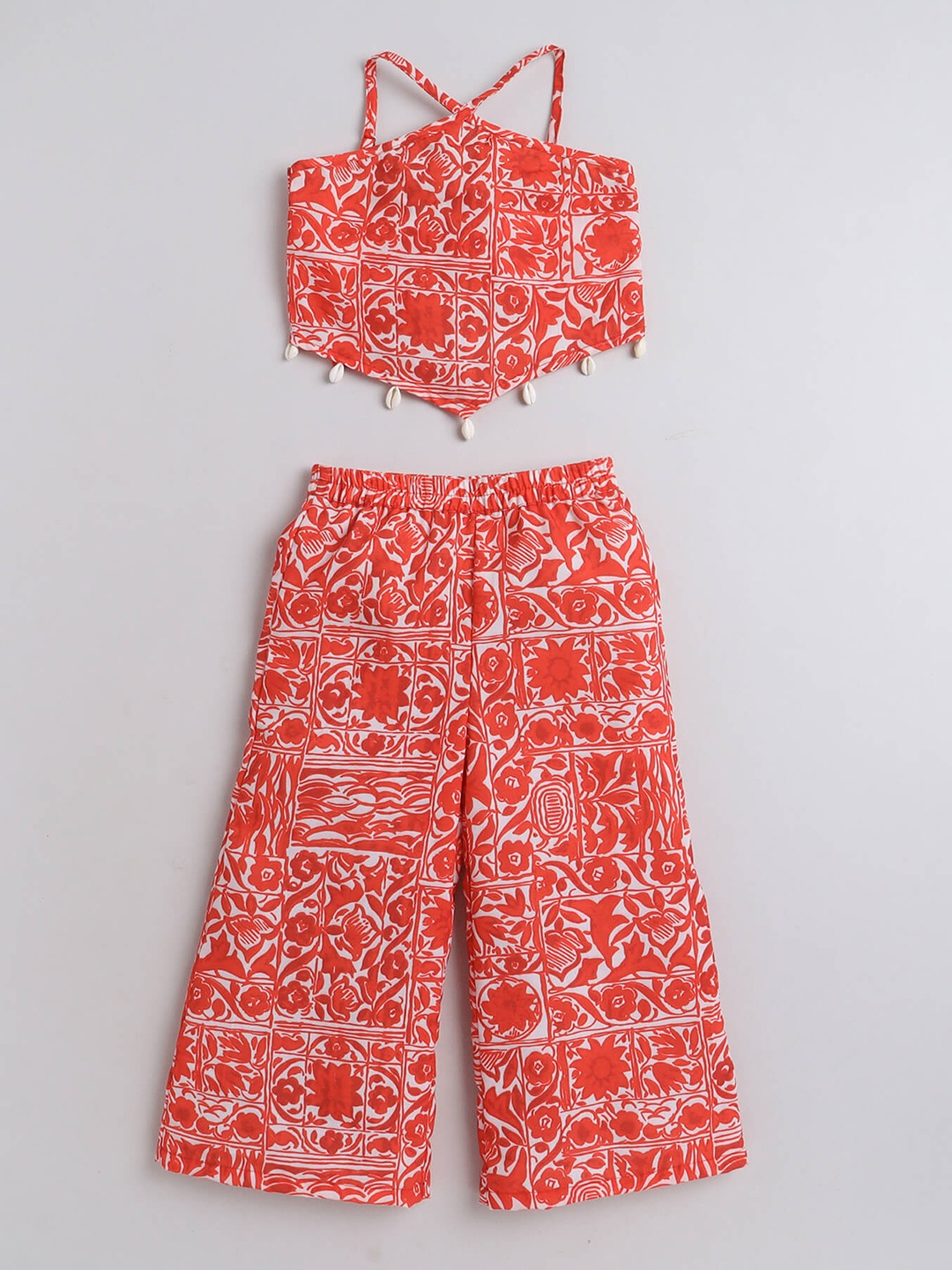 

taffykids Girls Floral Printed Top With Palazzos, Red