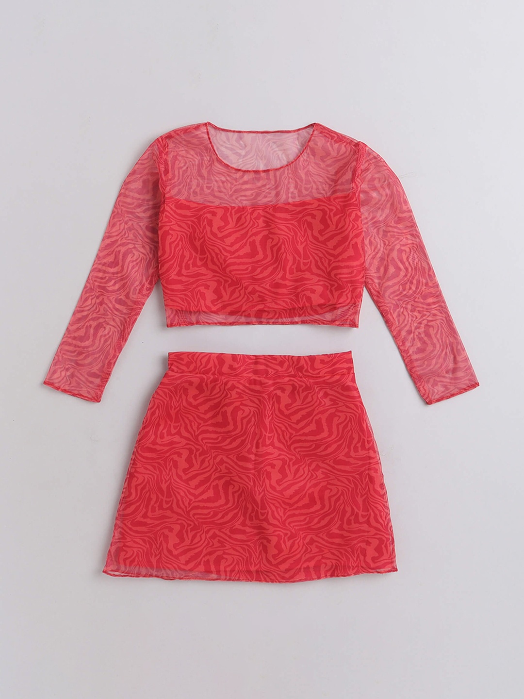 

taffykids Girls Abstract Printed Top With Skirt, Red