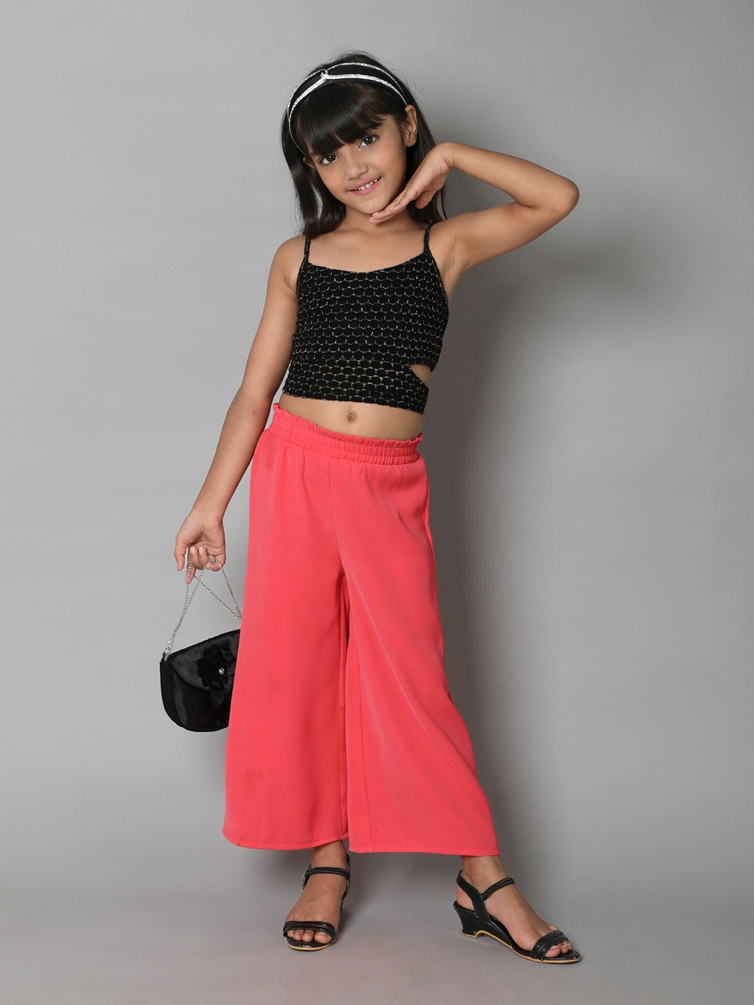 

taffykids Girls Embellished Top With Trousers, Black