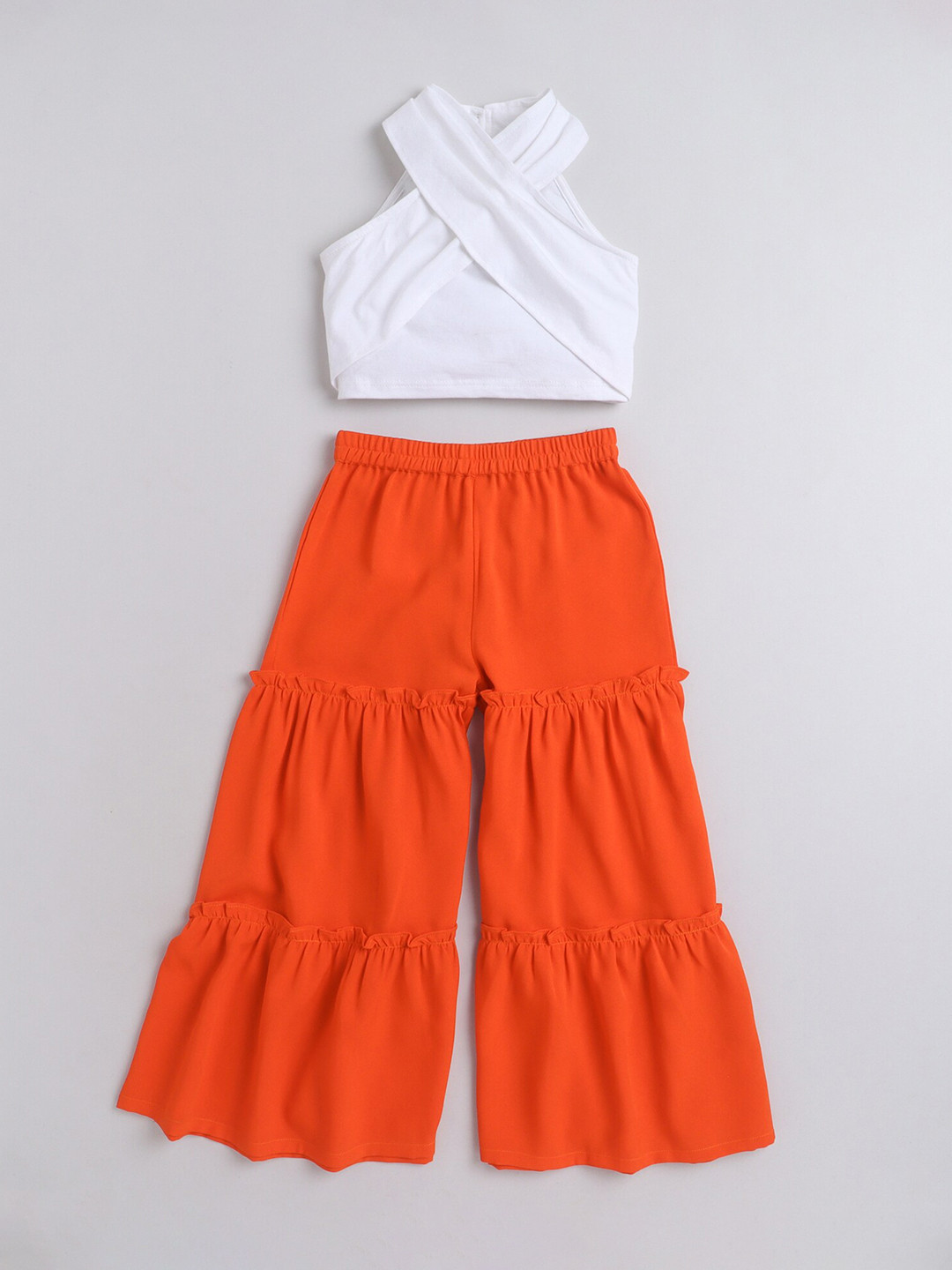 

taffykids Girls Galter Neck Pure Cotton Top With Sharara, Orange