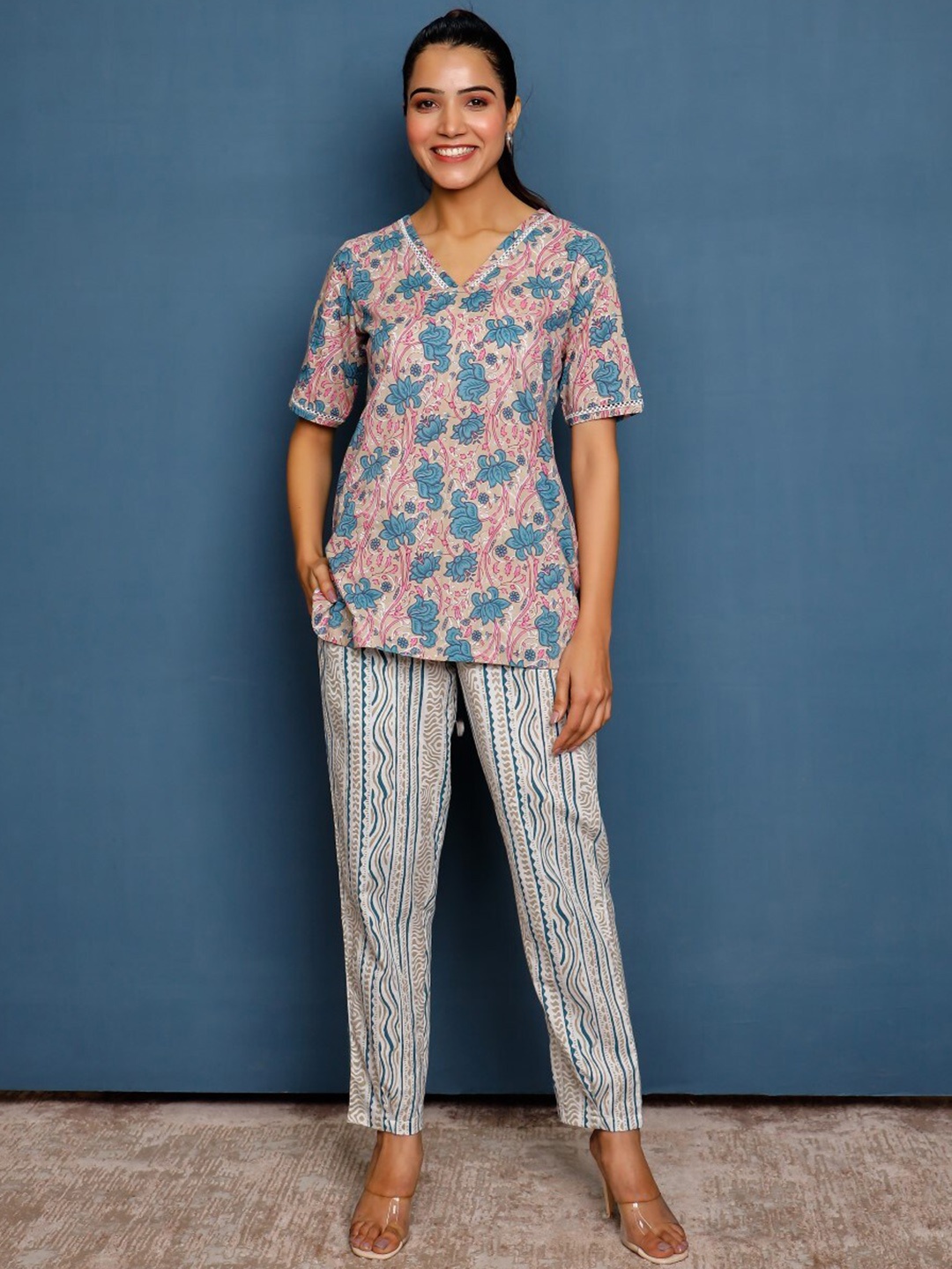 

PHEETA Printed Top with Trousers, Pink