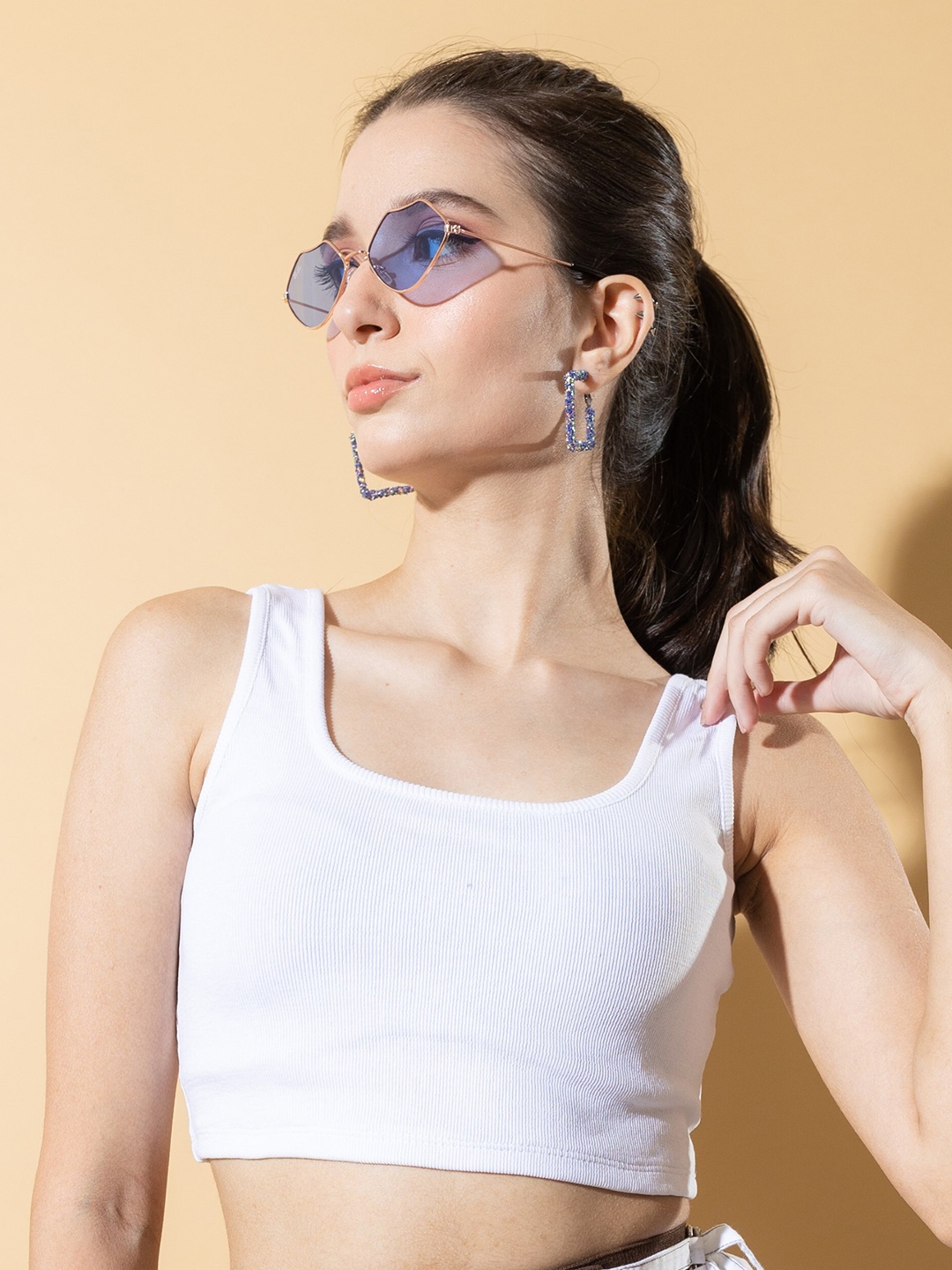 

Stylecast X Hersheinbox White Ribbed Fitted Pure Cotton Crop Top