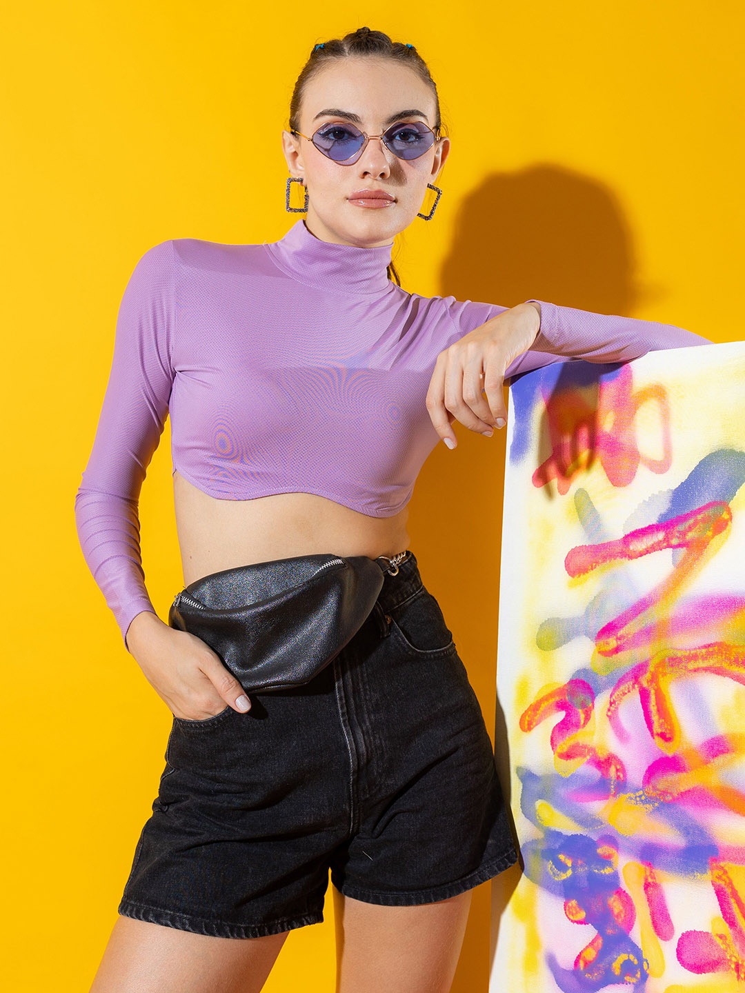 

Stylecast X Hersheinbox Lavender High Neck Fitted Crop Top