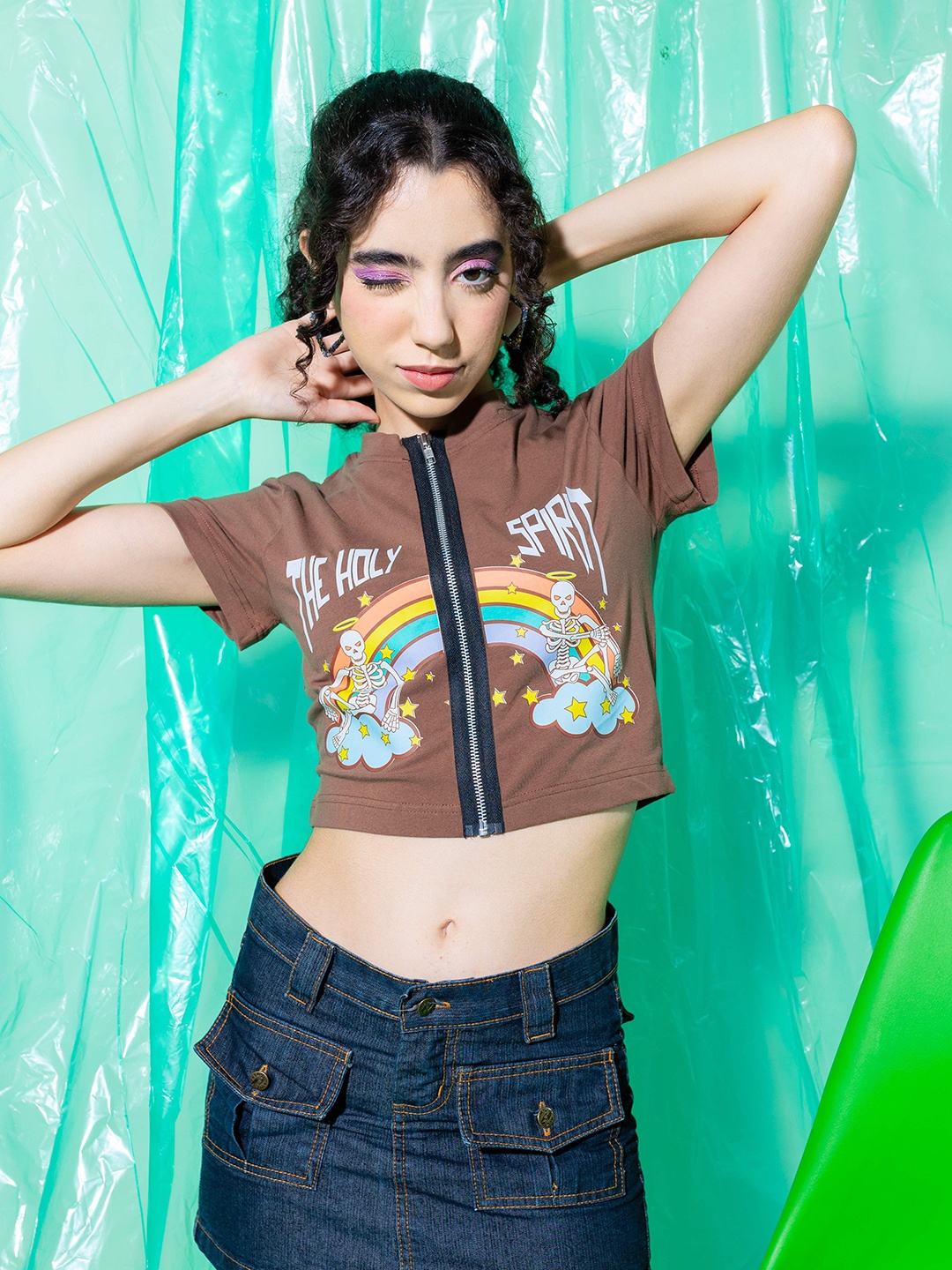 

Stylecast X Hersheinbox Graphic Printed Cotton Crop Top, Brown