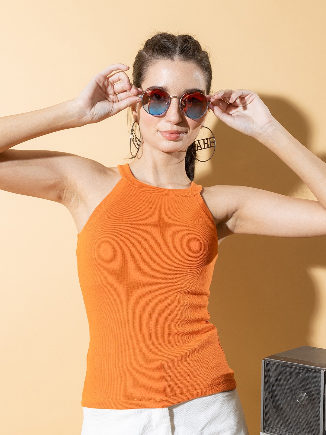 

Stylecast X Hersheinbox Orange Fitted Ribbed Cotton Top