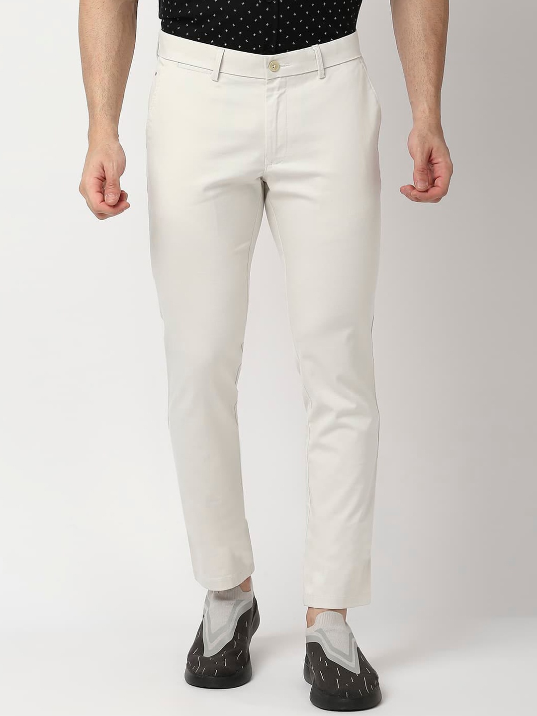 

Basics Men Mid Rise Tapered Fit Cotton Chinos Trousers, White