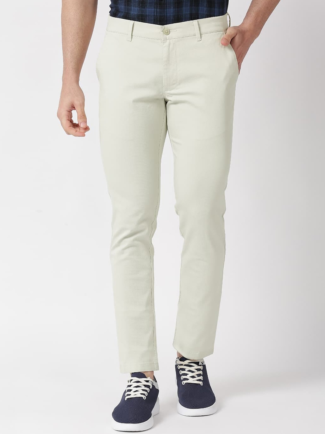 

Basics Men Mid-Rise Tapered Fit Cotton Chinos Trousers, Off white