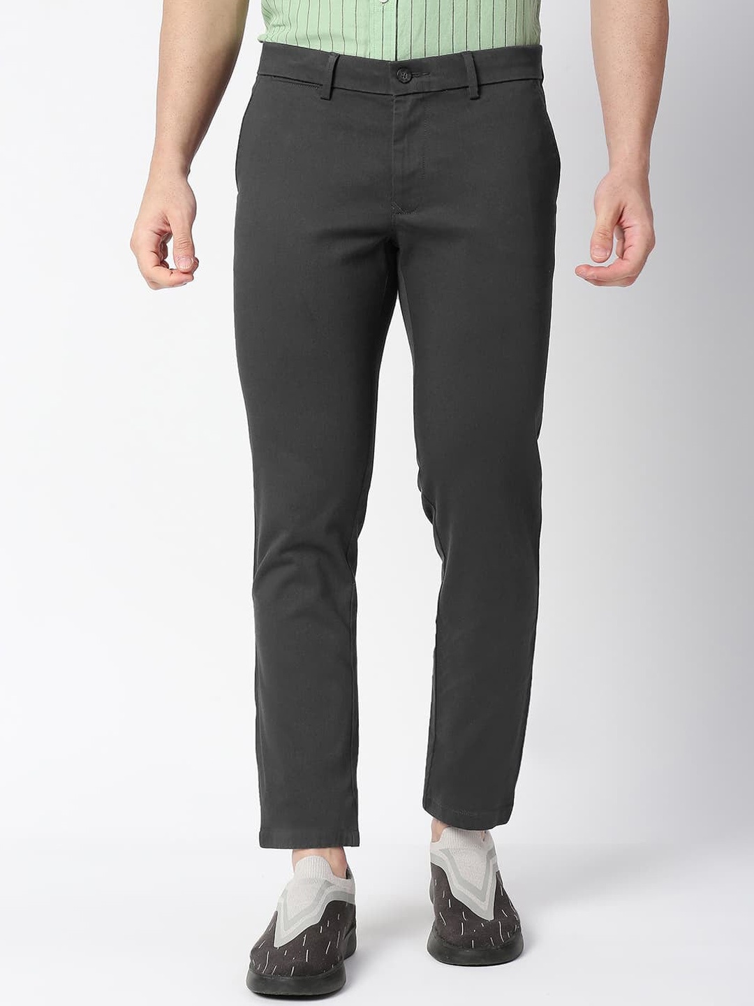

Basics Men Mid Rise Tapered Fit Cotton Chinos Trousers, Grey