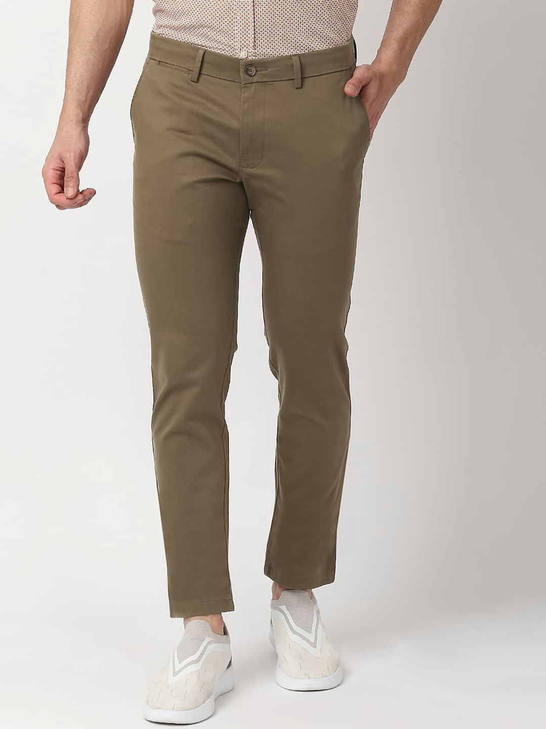 

Basics Men Tapered Fit Cotton Casual Trousers, Brown