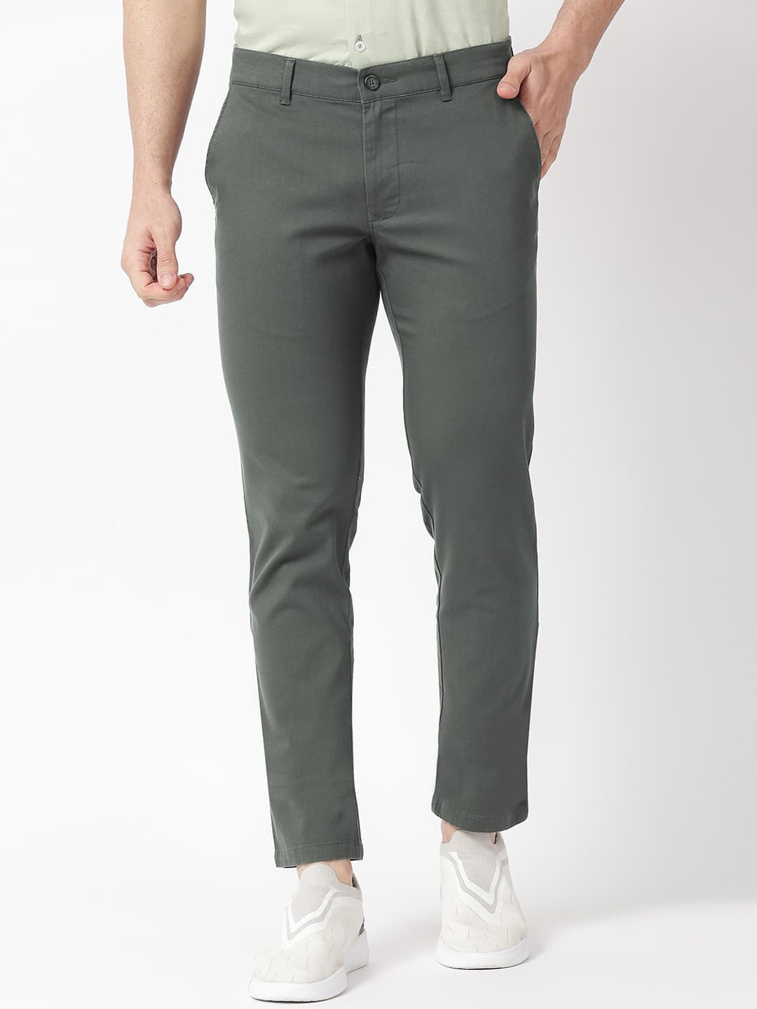 

Basics Men Mid Rise Tapered Fit Cotton Chinos Trousers, Grey