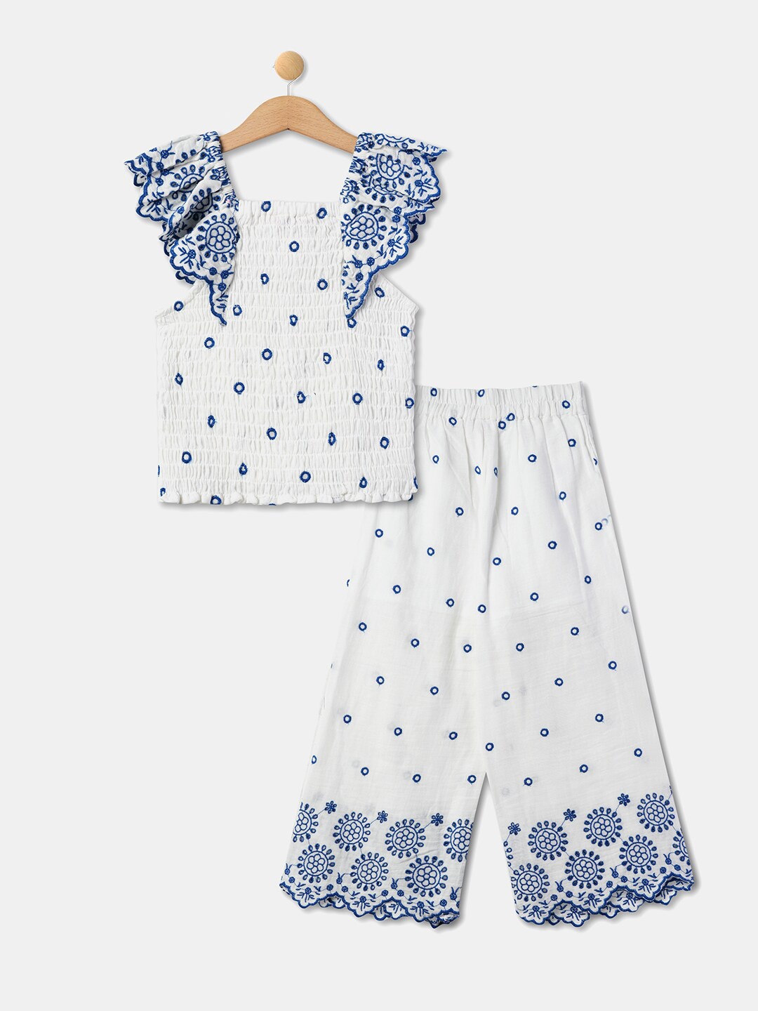 

R&B Girls Printed Pure Cotton Top With Palazzos, White