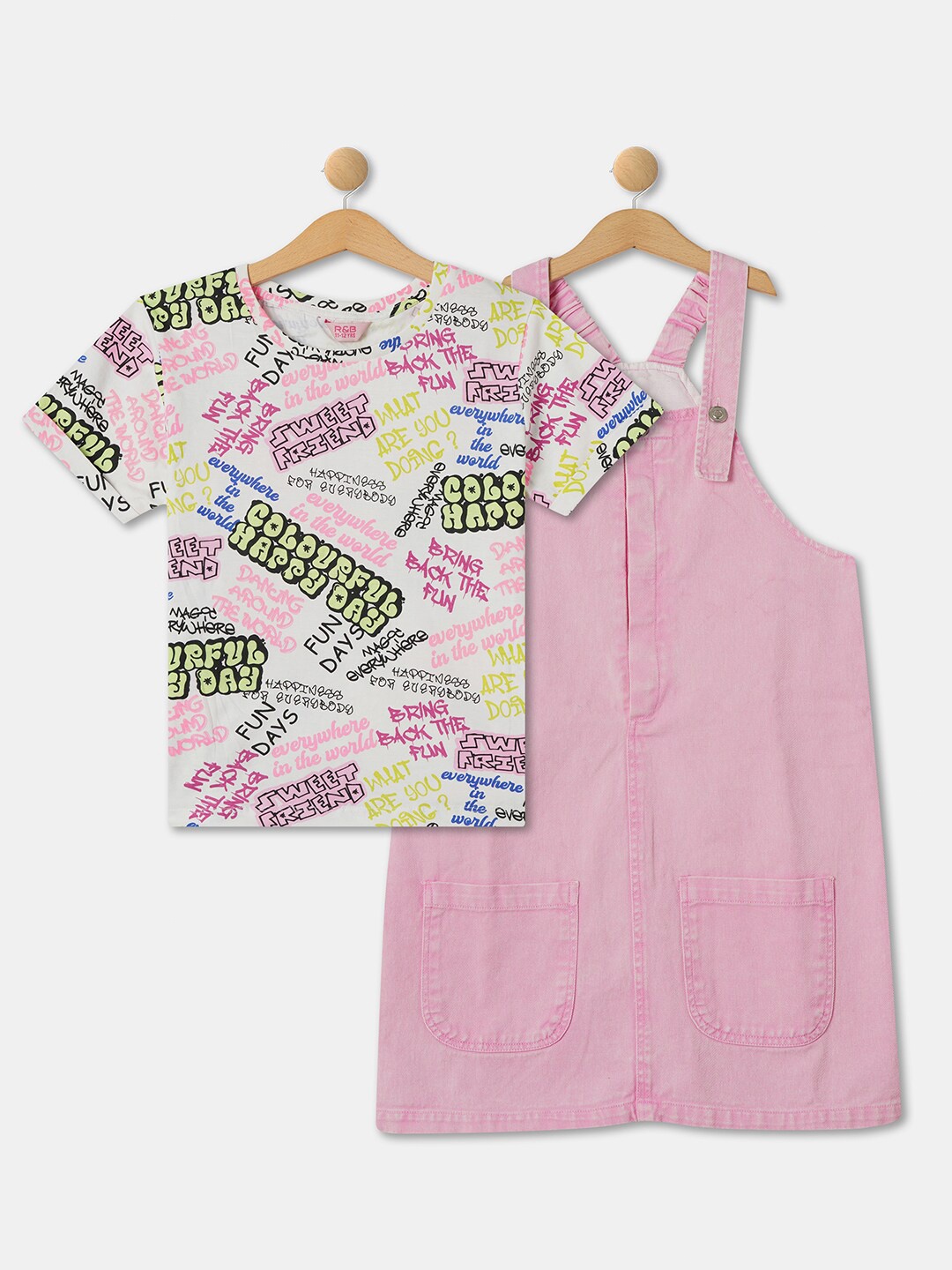 

R&B Girls Printed Pure Cotton T-shirt with Skirt, Pink