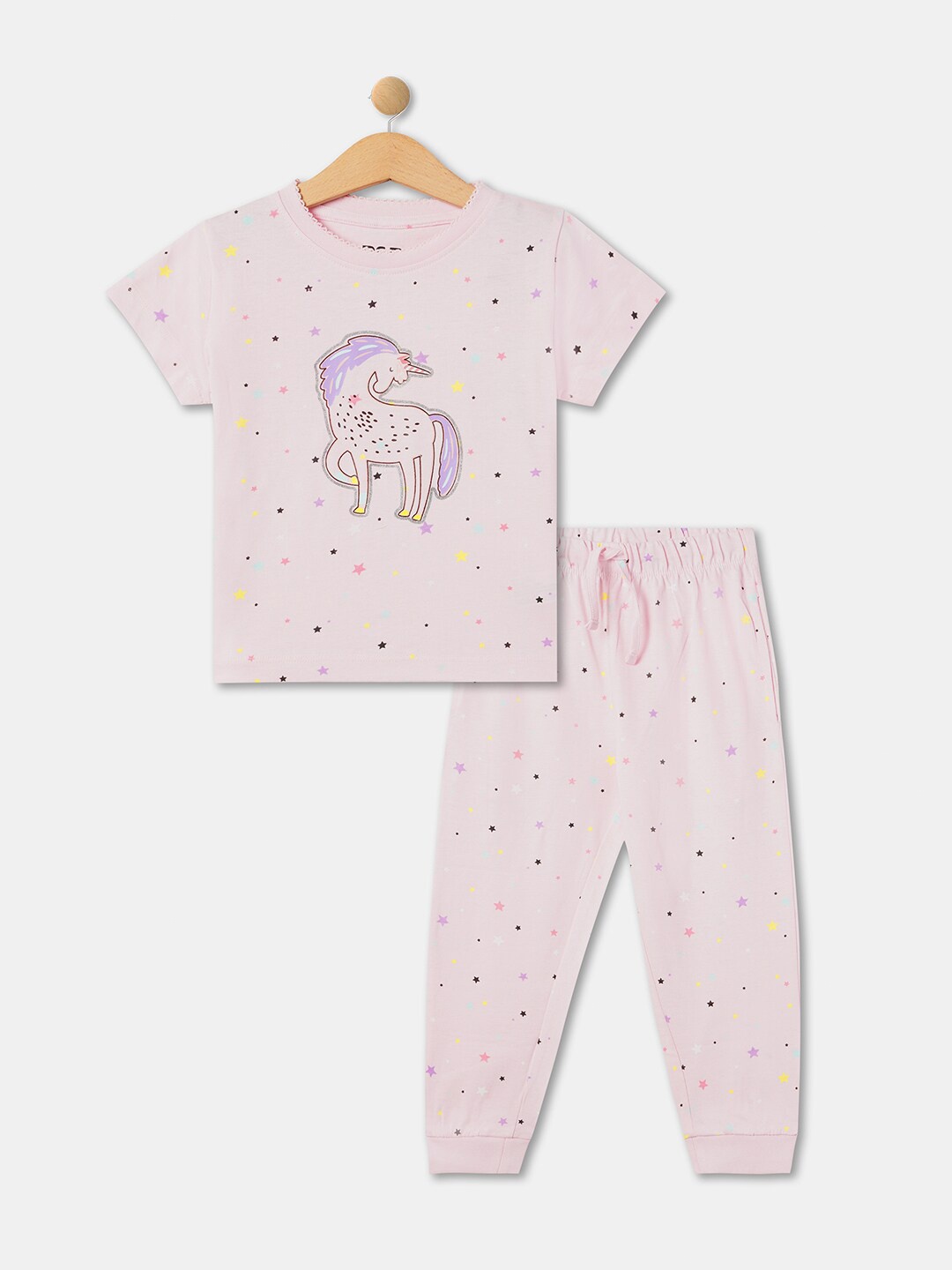 

R&B Girls Printed Cotton T-shirt with Trousers, Pink