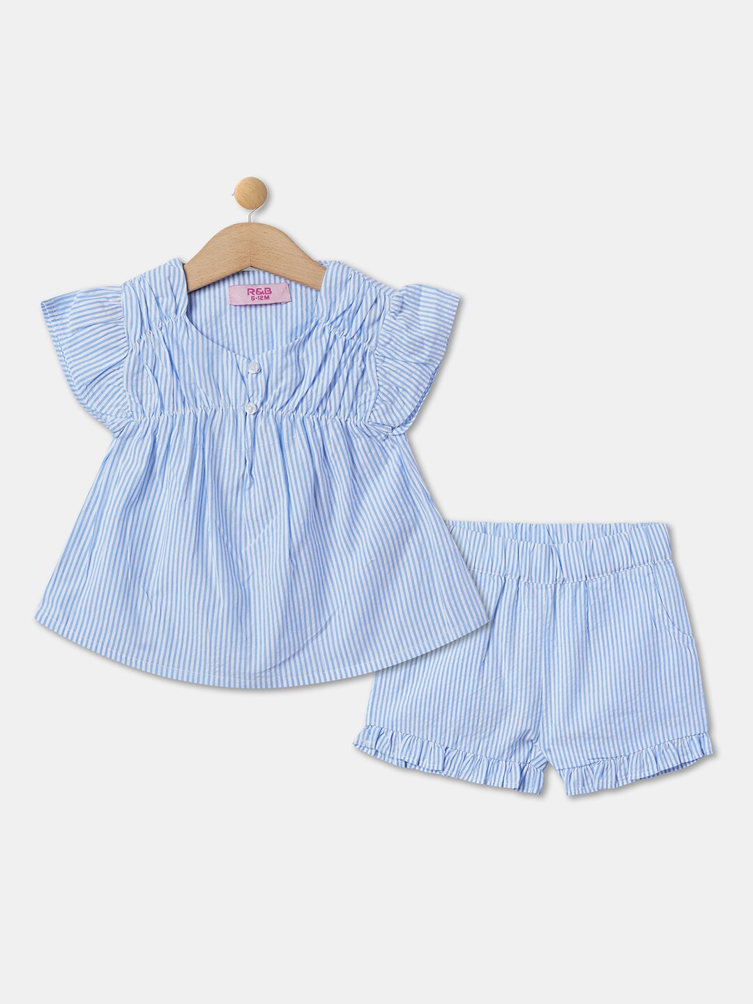 

R&B Infant Girls Striped Pure Cotton Top With Shorts, Blue