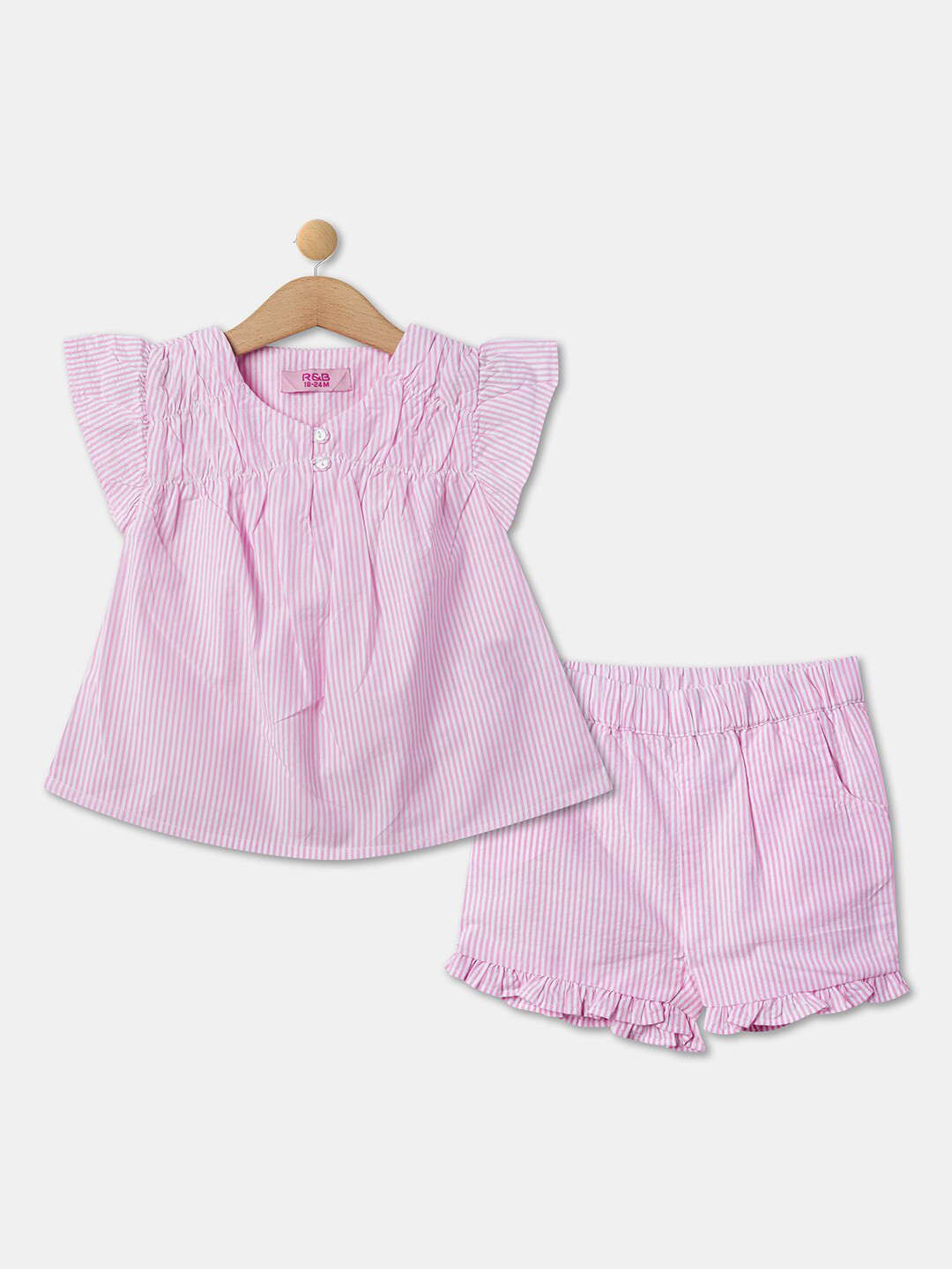 

R&B Infant Girls Striped Pure Cotton Top With Shorts, Pink