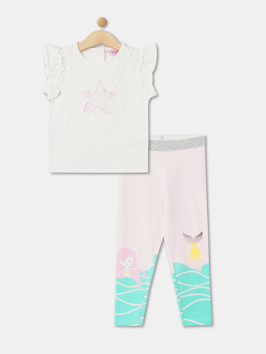 

R&B Infant Girls Printed Pure Cotton Top With Trousers, White