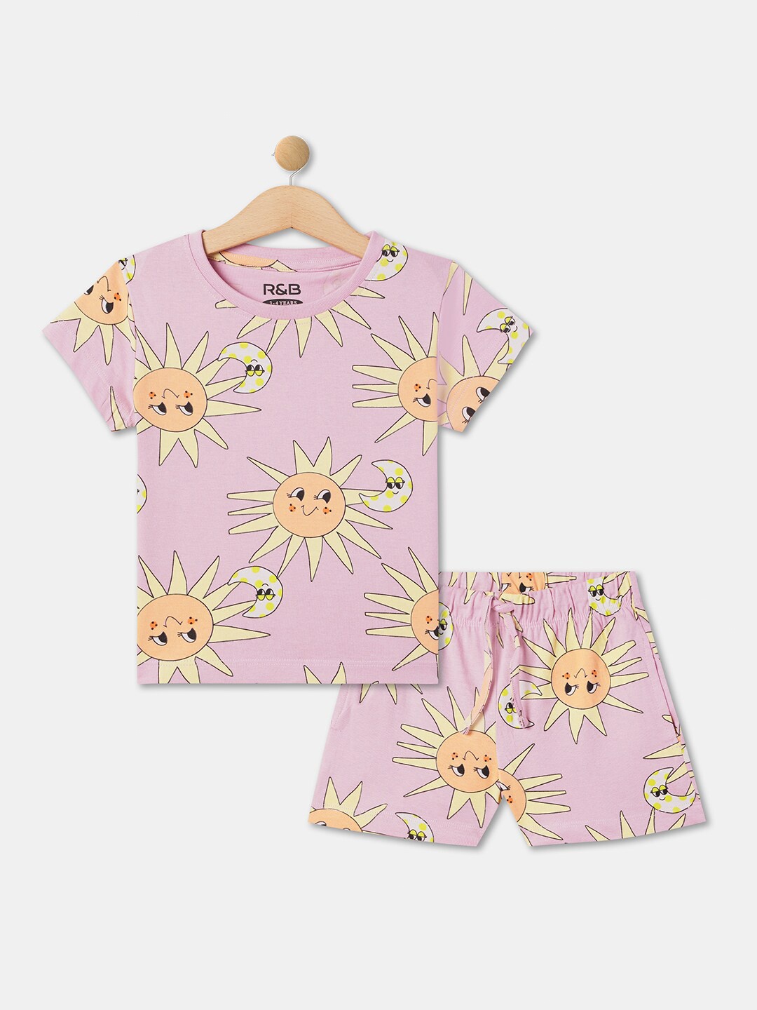 

R&B Girls Printed Pure Cotton T-shirt With Shorts, Pink