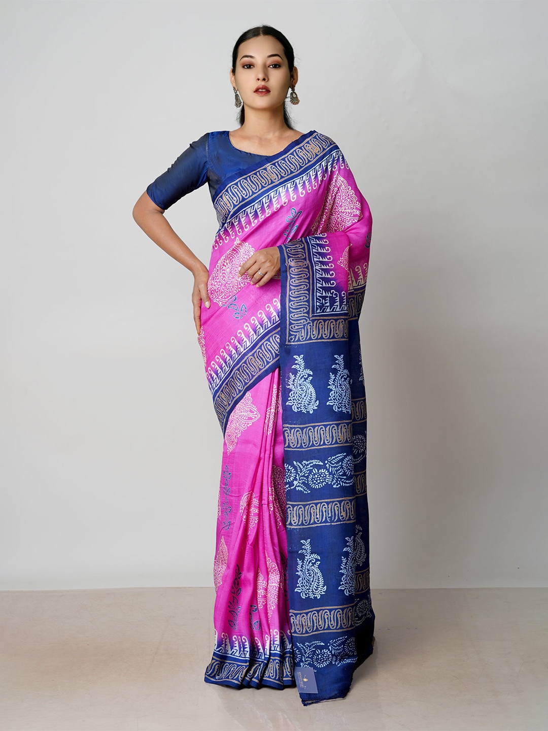 

Unnati Silks Ethnic Motifs Silk Blend Mysore Silk Saree, Pink