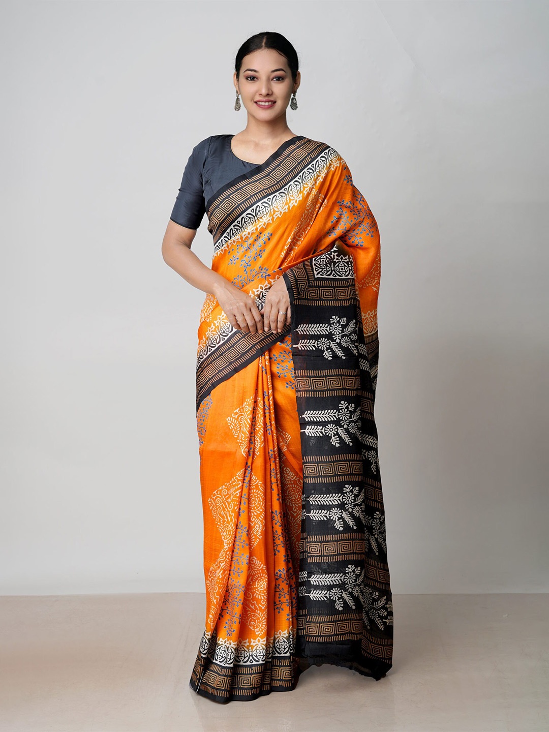 

Unnati Silks Ethnic Motifs Printed Mysore Silk Saree, Orange