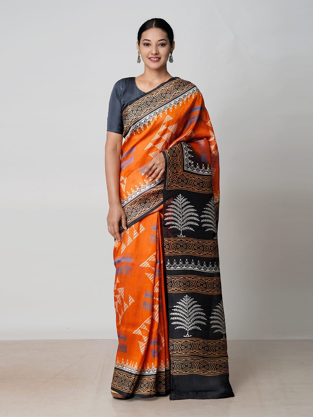 

Unnati Silks Ethnic Motifs Handloom Mysore Silk Saree, Rust