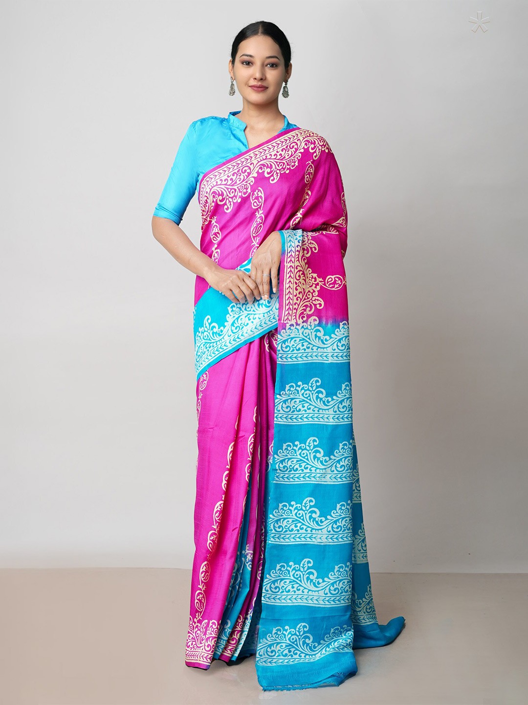 

Unnati Silks Ethnic Motifs Printed Handloom Mysore Silk Saree, Pink