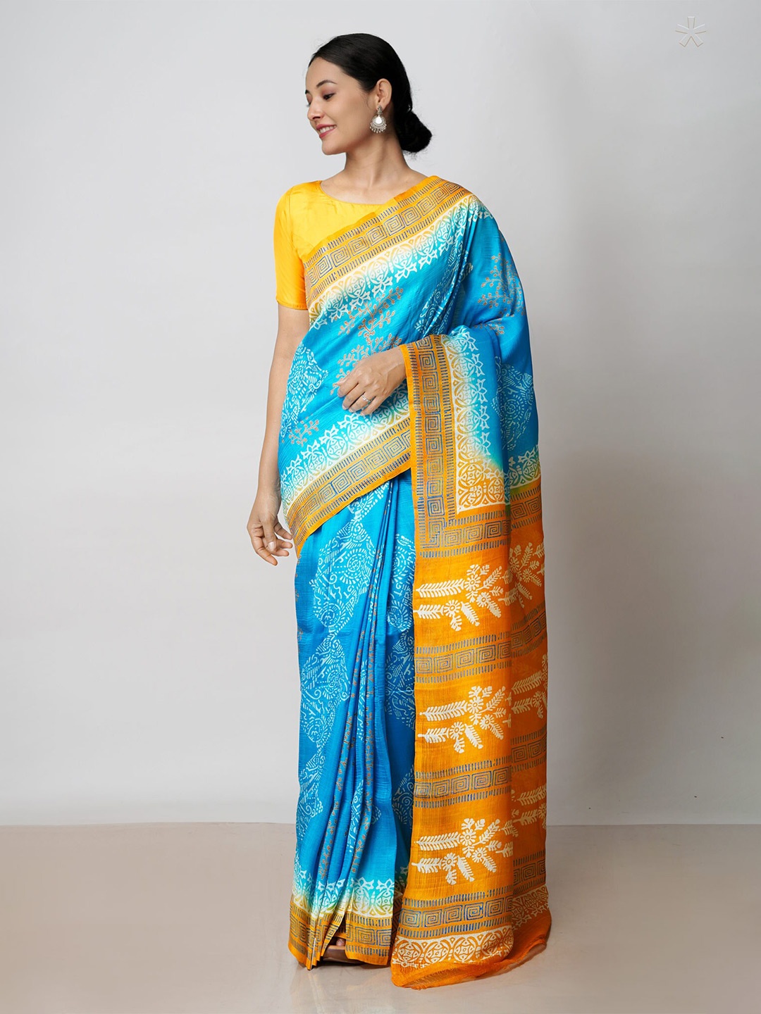 

Unnati Silks Ethnic Motifs Silk Blend Handloom Mysore Silk Saree, Blue
