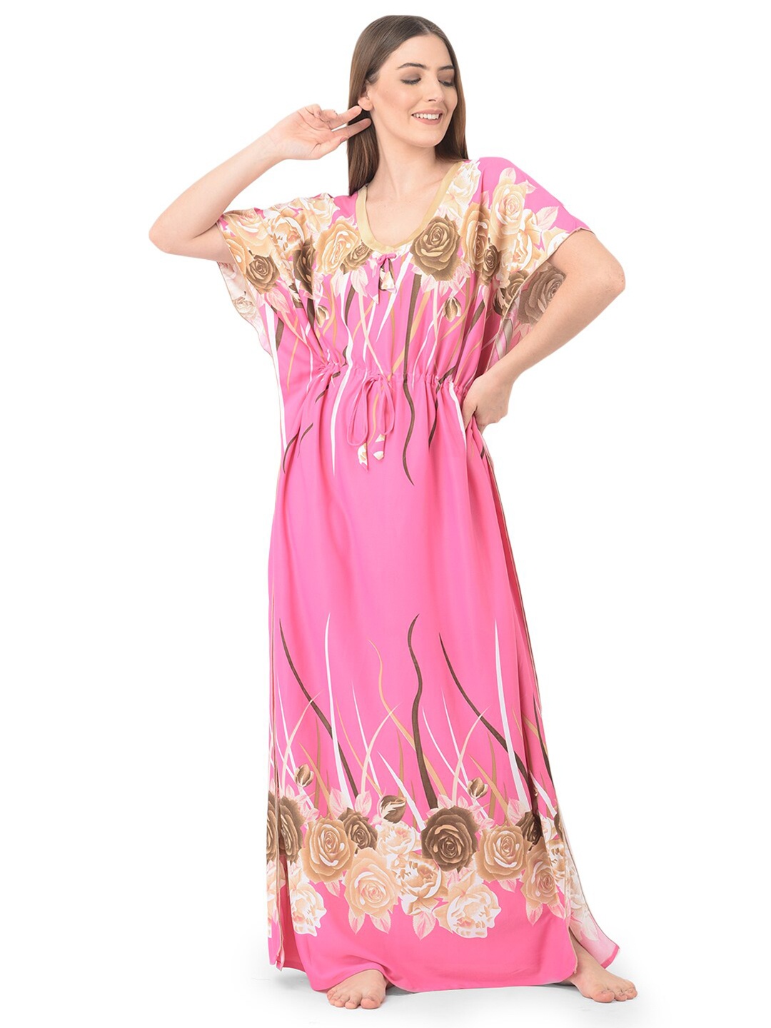 

Noty Floral Printed Maxi Kaftan Nightdress, Pink