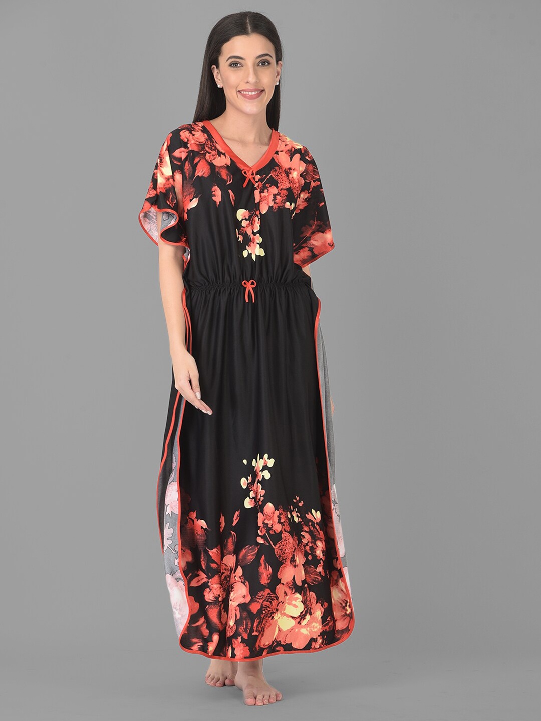 

Noty Floral Printed Maxi Kaftan Nightdress, Black