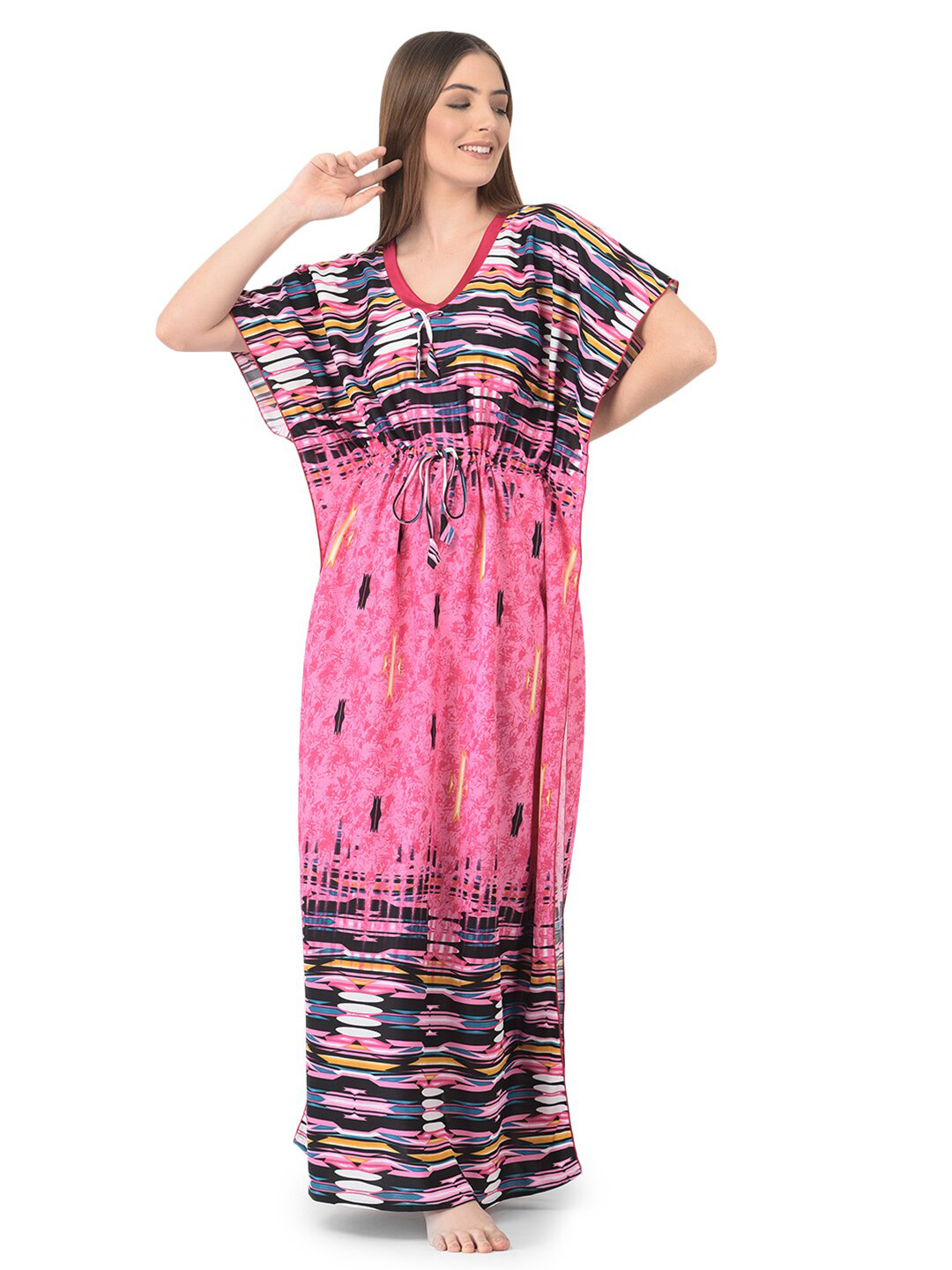 

Noty Abstract Printed V-Neck Maxi Kaftan Nightdress, Pink