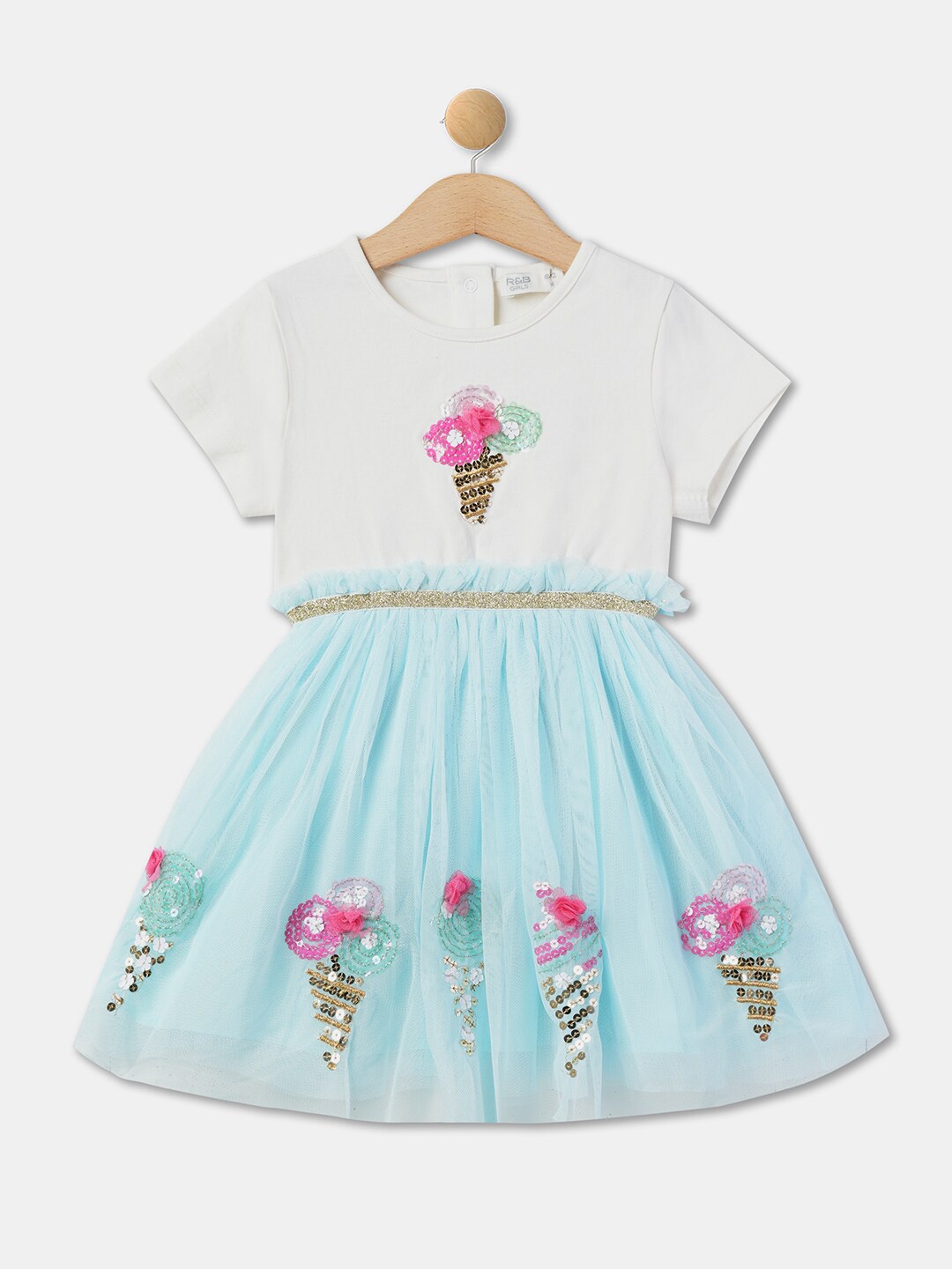 

R&B Infants Embellished Round Neck Cotton Fit & Flare Dress, Blue
