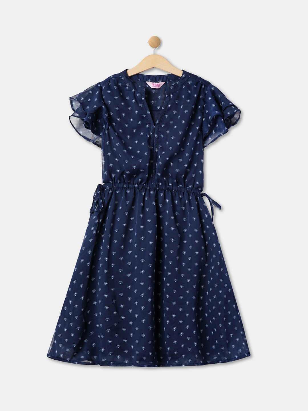 

R&B Polka Dot Print Flutter Sleeve Fit & Flare Dress, Blue