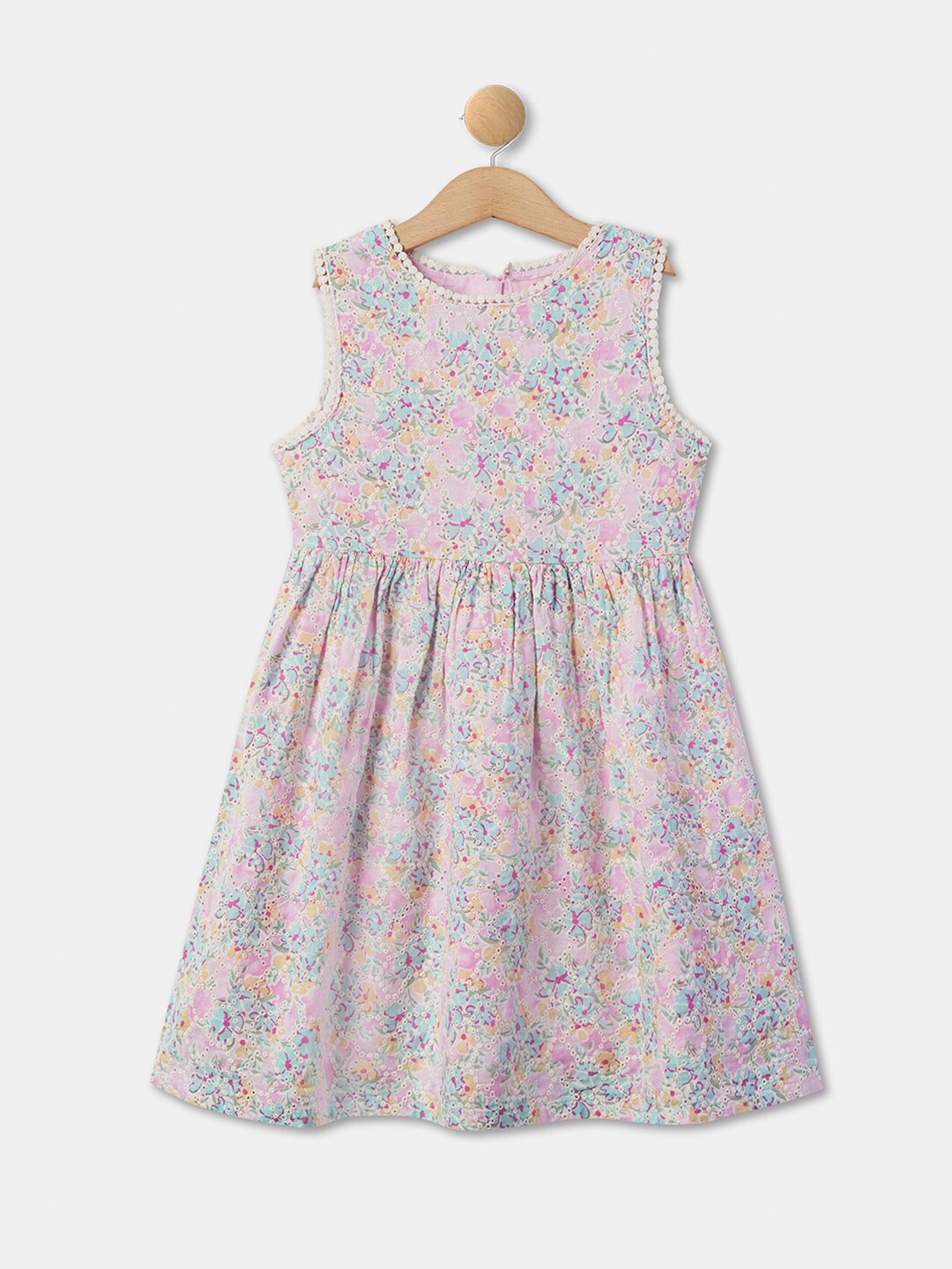 

R&B Girls Floral Printed Round Neck Fit & Flare Dress, Pink