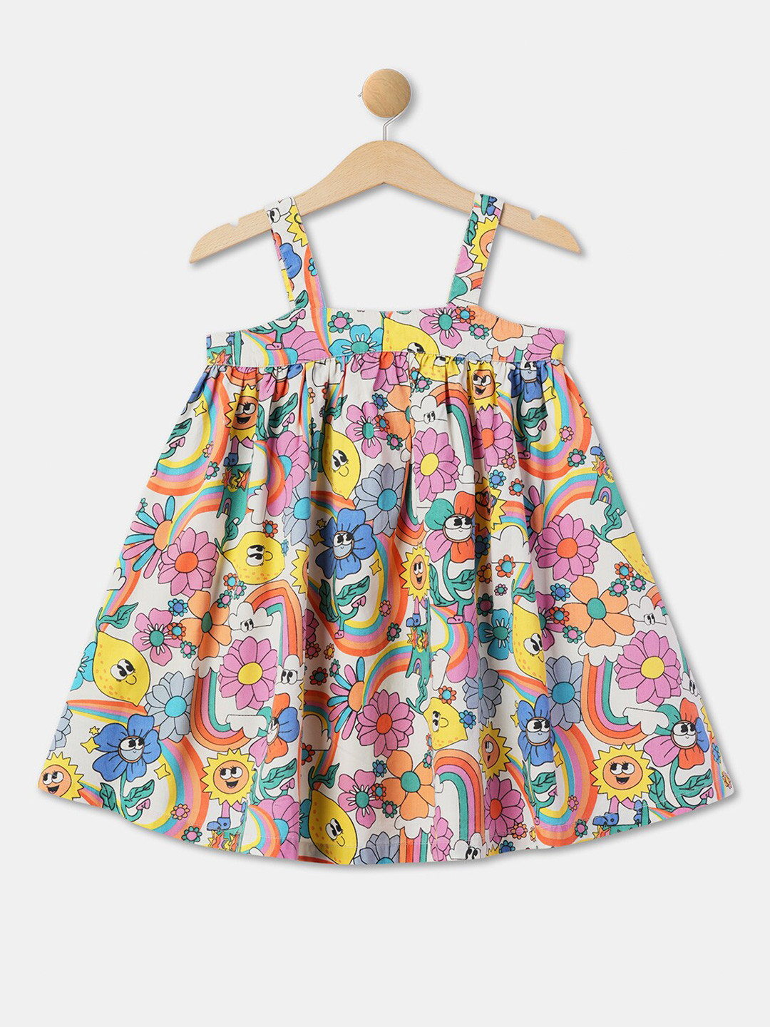 

R&B Floral Print Strappy Cotton A-Line Dress, White