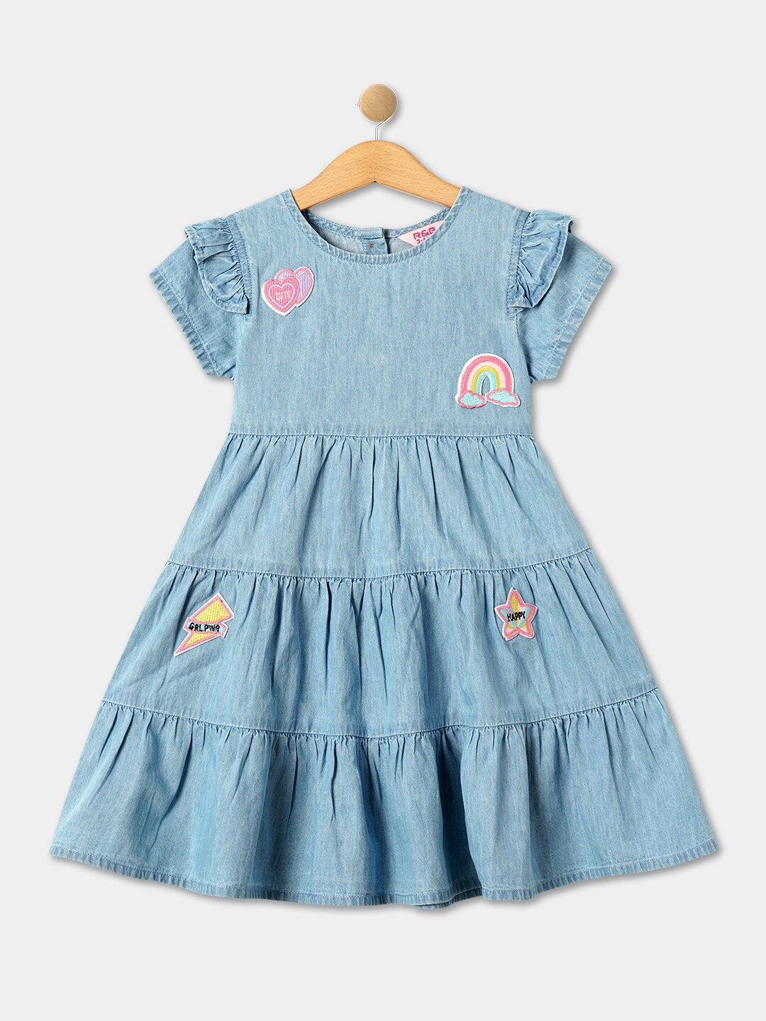 

R&B Girls Tiered Cotton Fit & Flare Dress, Blue