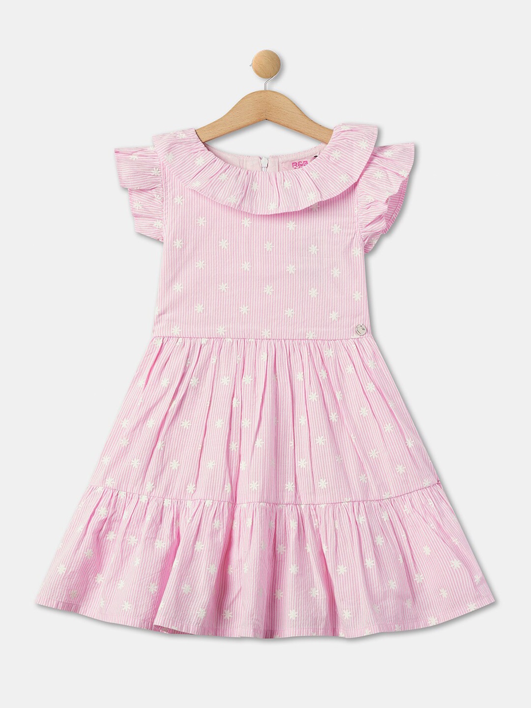 

R&B Floral Printed Flutter Sleeves A-Line Dress, Pink