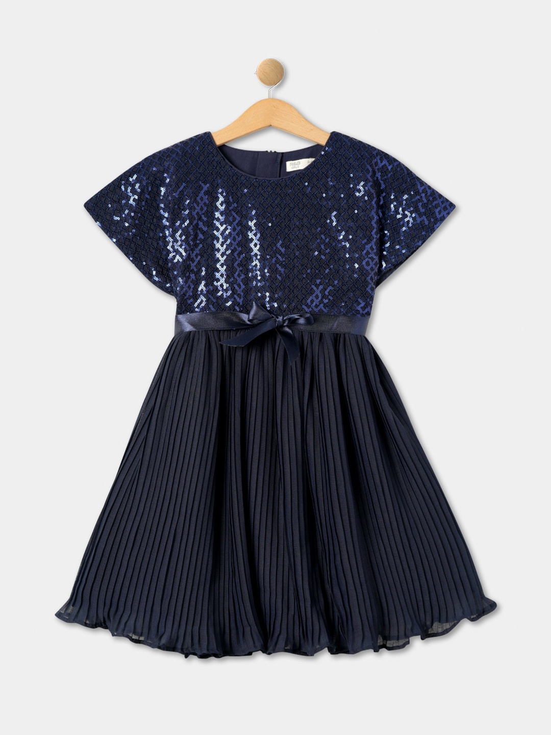 

R&B Embellished Sequinned Pleated Fit & Flare Dress, Blue