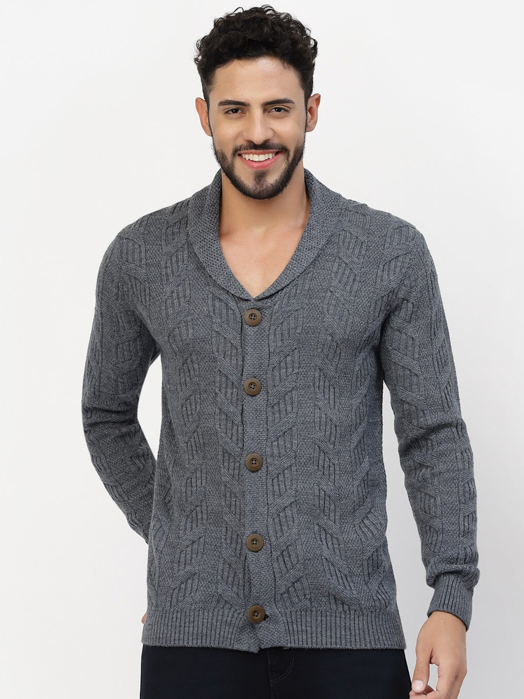 

Kalt Cable Knit Design Acrylic Cardigan Sweater, Blue