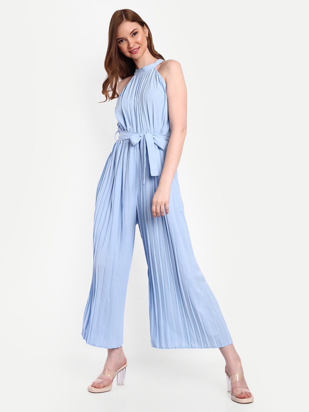 

iki chic Halter Neck Pleated Basic Jumpsuit, Blue