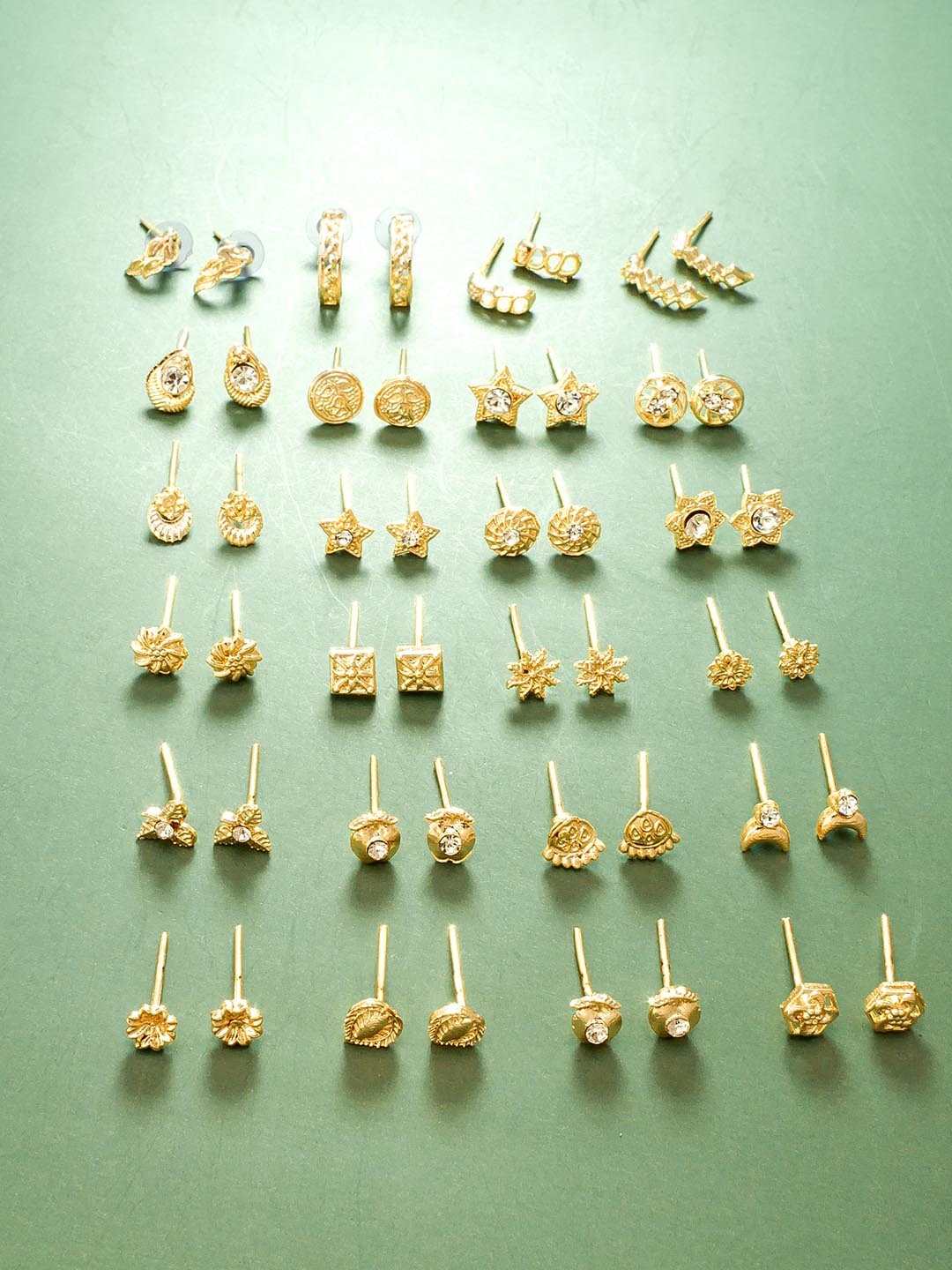 

aadita Set Of 24 Gold-Plated Geometric Studs Earrings