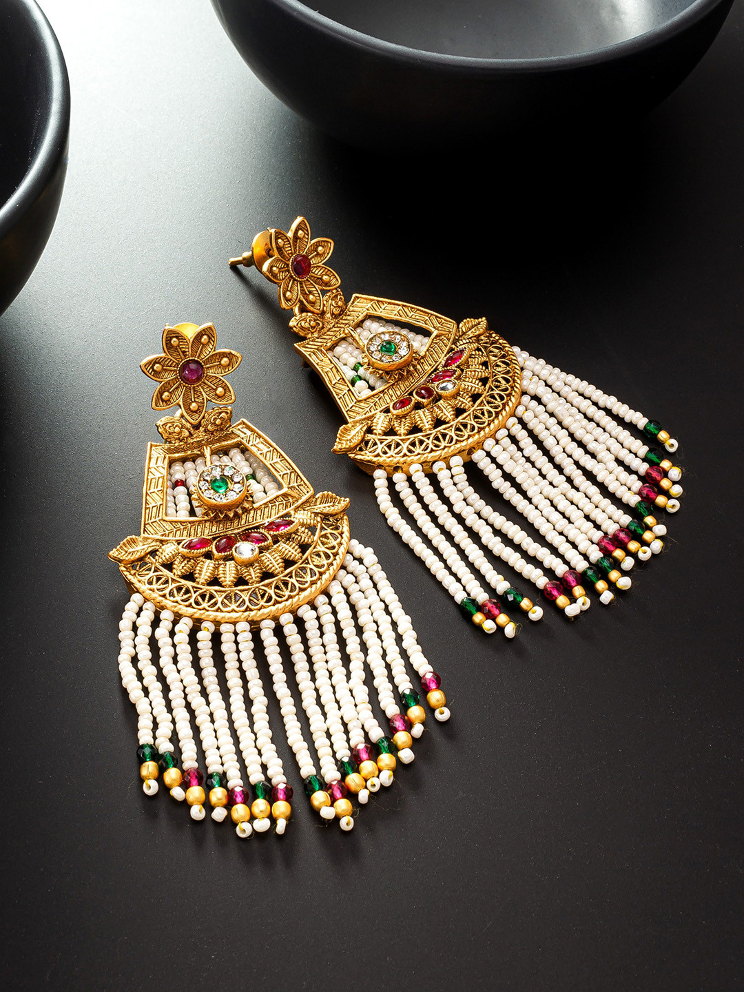 

aadita Gold-Toned Geometric Drop Earrings