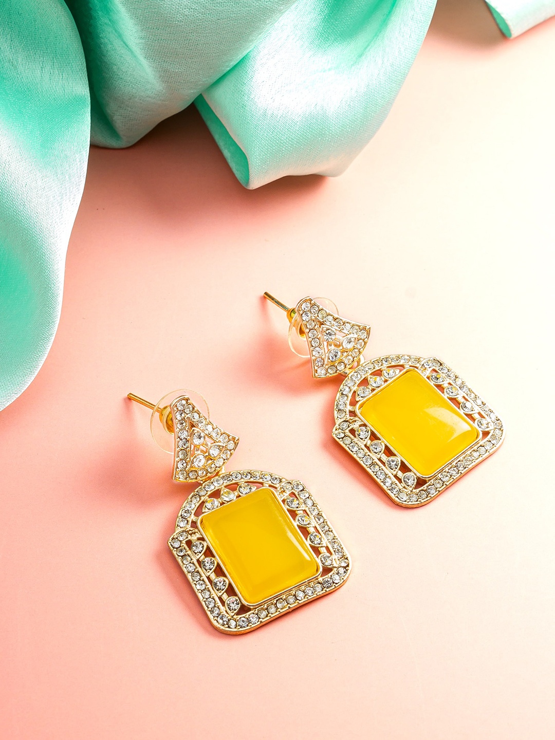 

aadita Gold-Toned Geometric Drop Earrings